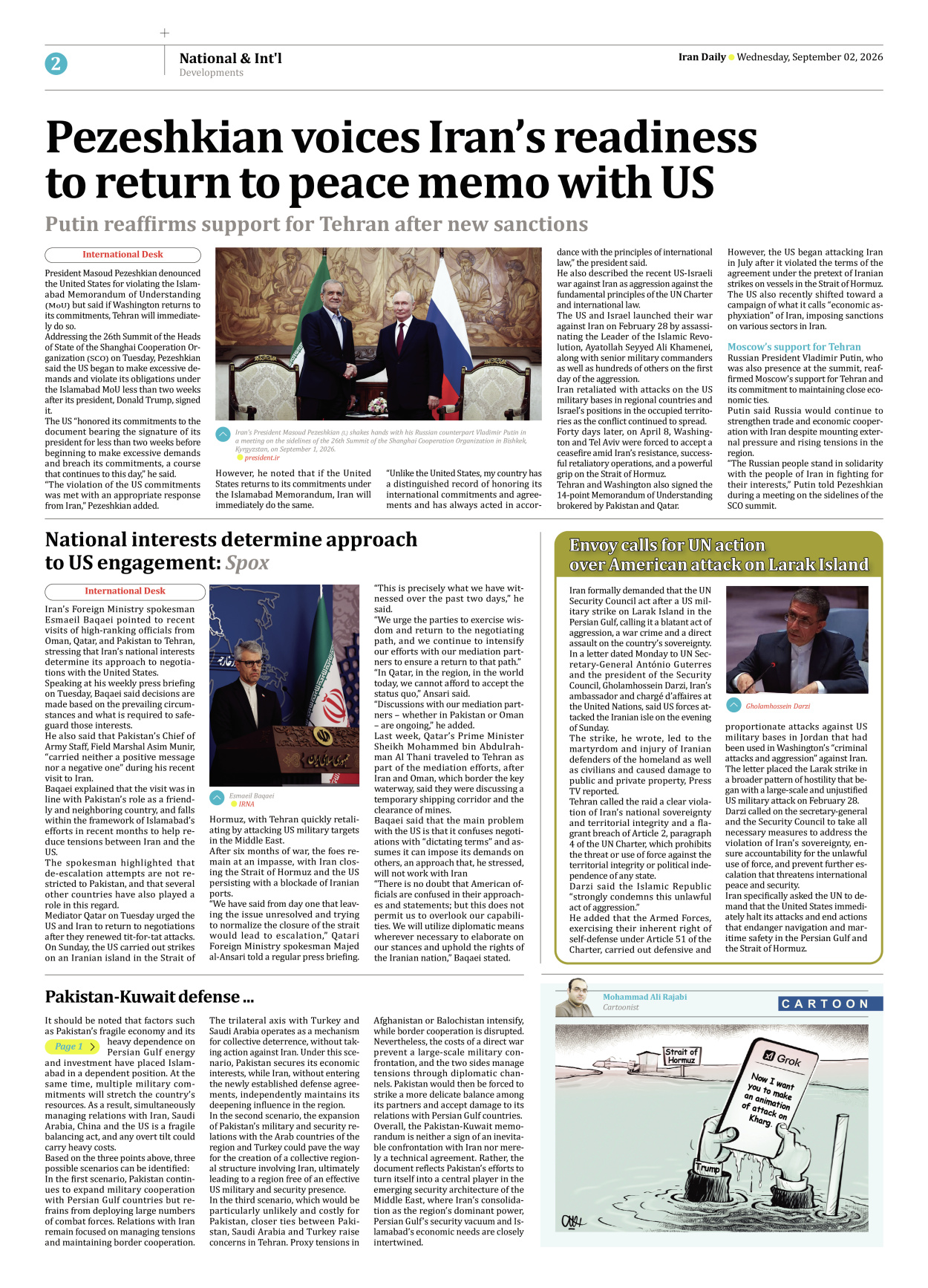 Iran Daily - Number Eight Thousand Two Hundred and Two - 02 September 2026 - Page 2