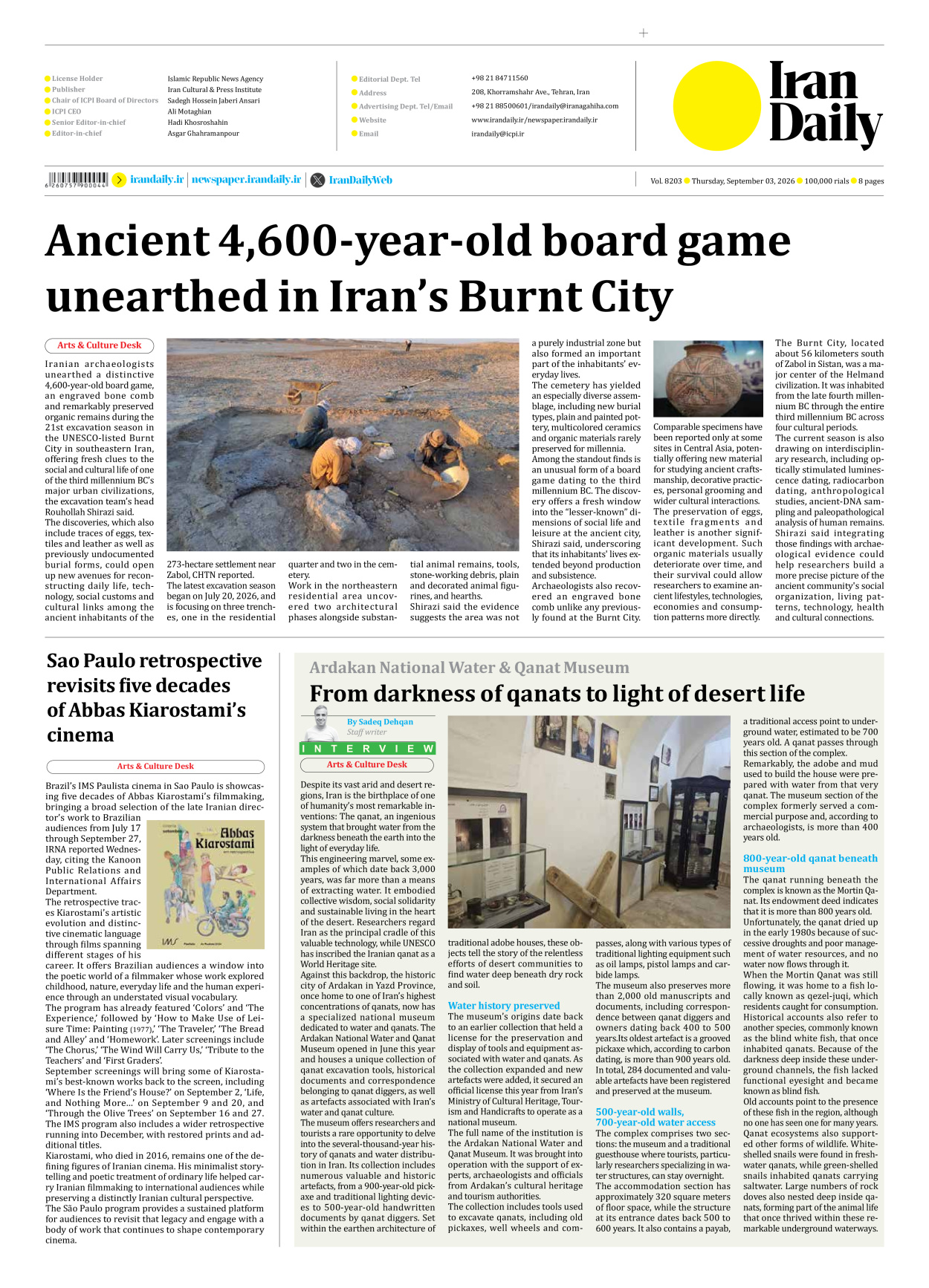 Iran Daily - Number Eight Thousand Two Hundred and Three - 03 September 2026 - Page 8