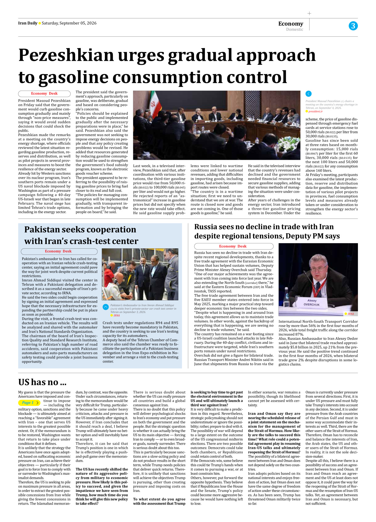 Iran Daily - Number Eight Thousand Two Hundred and Four - 05 September 2026 - Page 3
