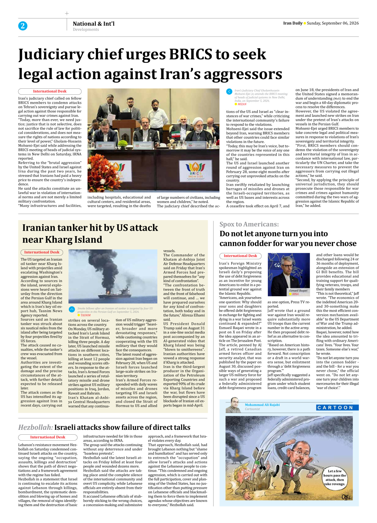 Iran Daily - Number Eight Thousand Two Hundred and Five - 06 September 2026 - Page 2