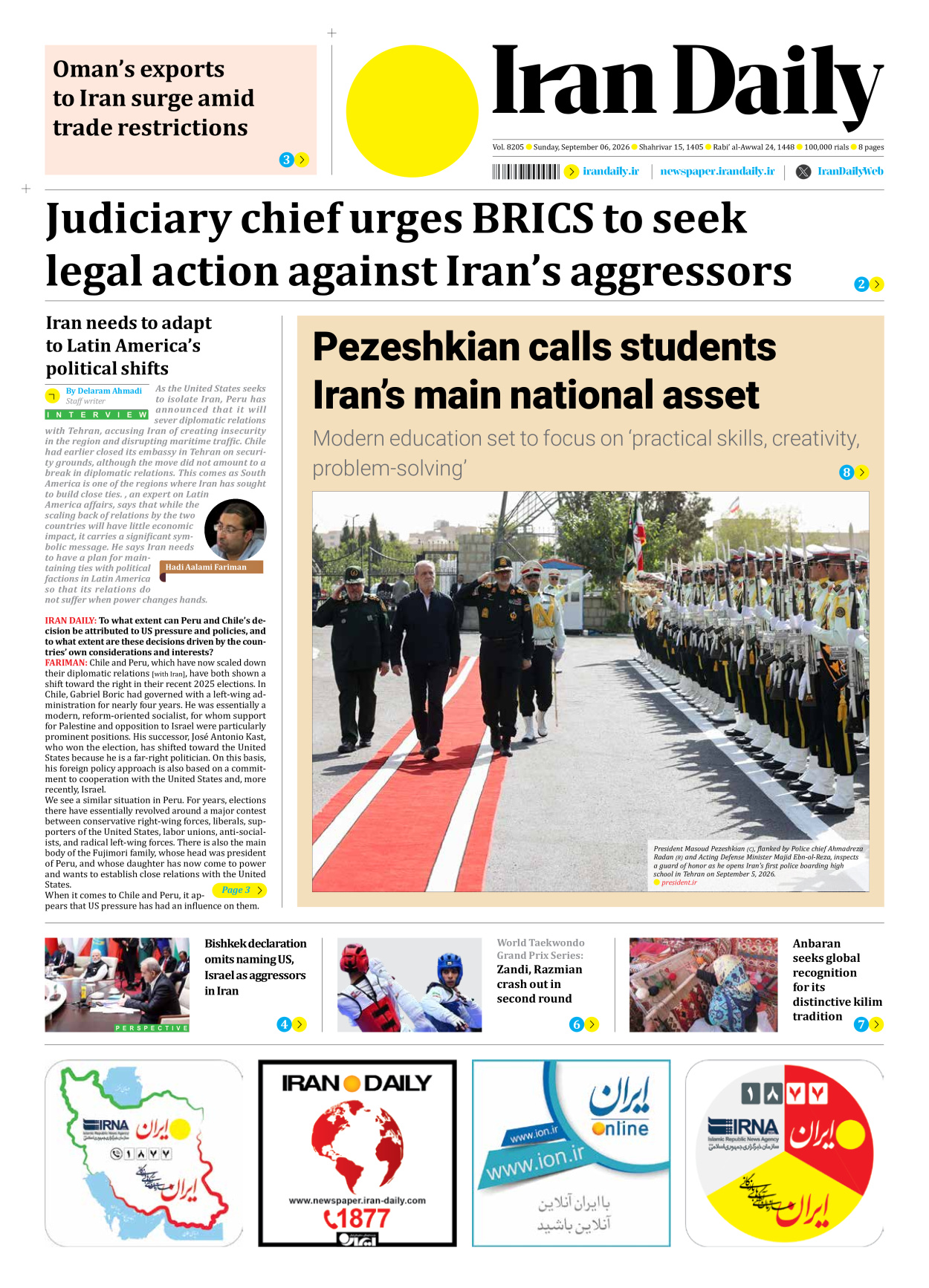 Iran Daily - Number Eight Thousand Two Hundred and Five - 06 September 2026