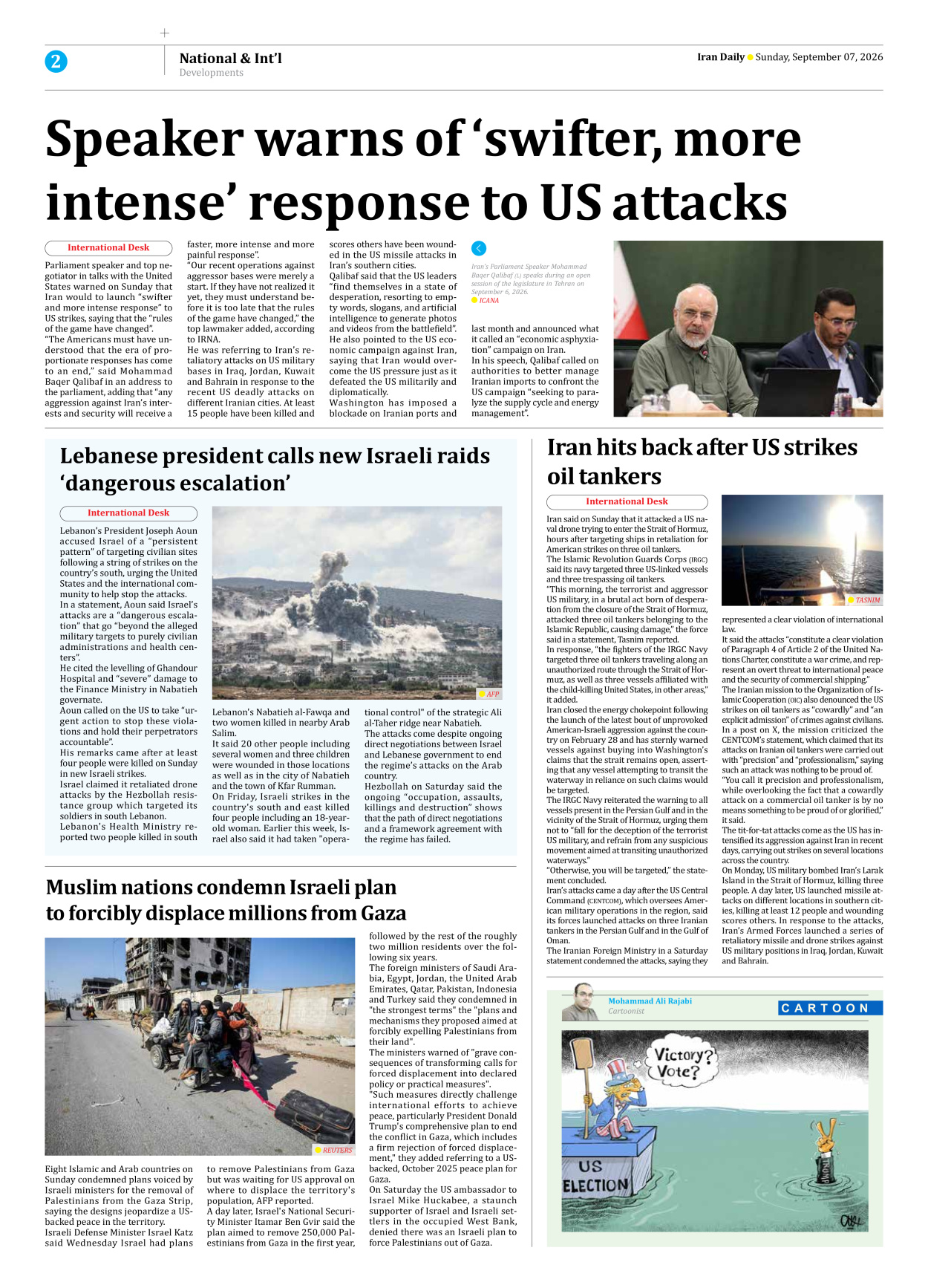 Iran Daily - Number Eight Thousand Two Hundred and Six - 07 September 2026 - Page 2