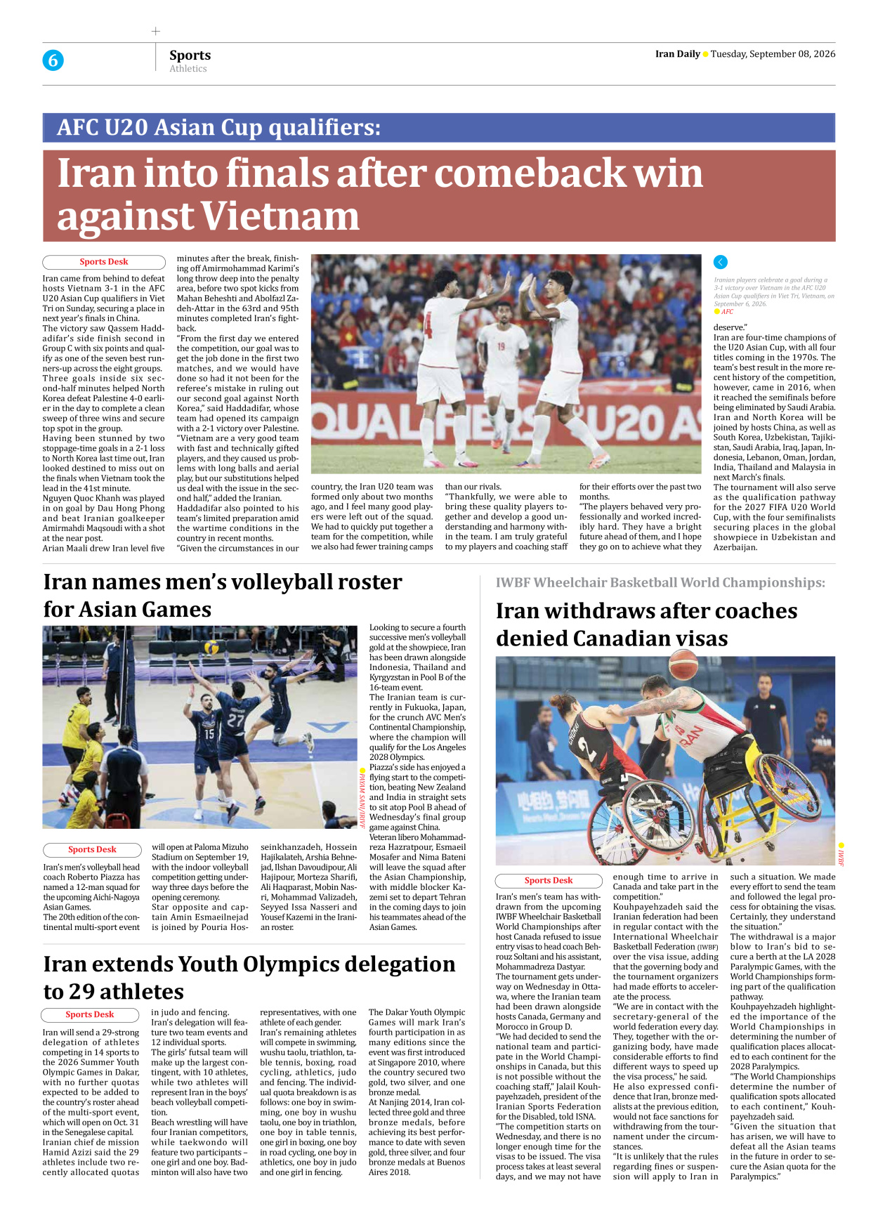 Iran Daily - Number Eight Thousand Two Hundred and Seven - 08 September 2026 - Page 6