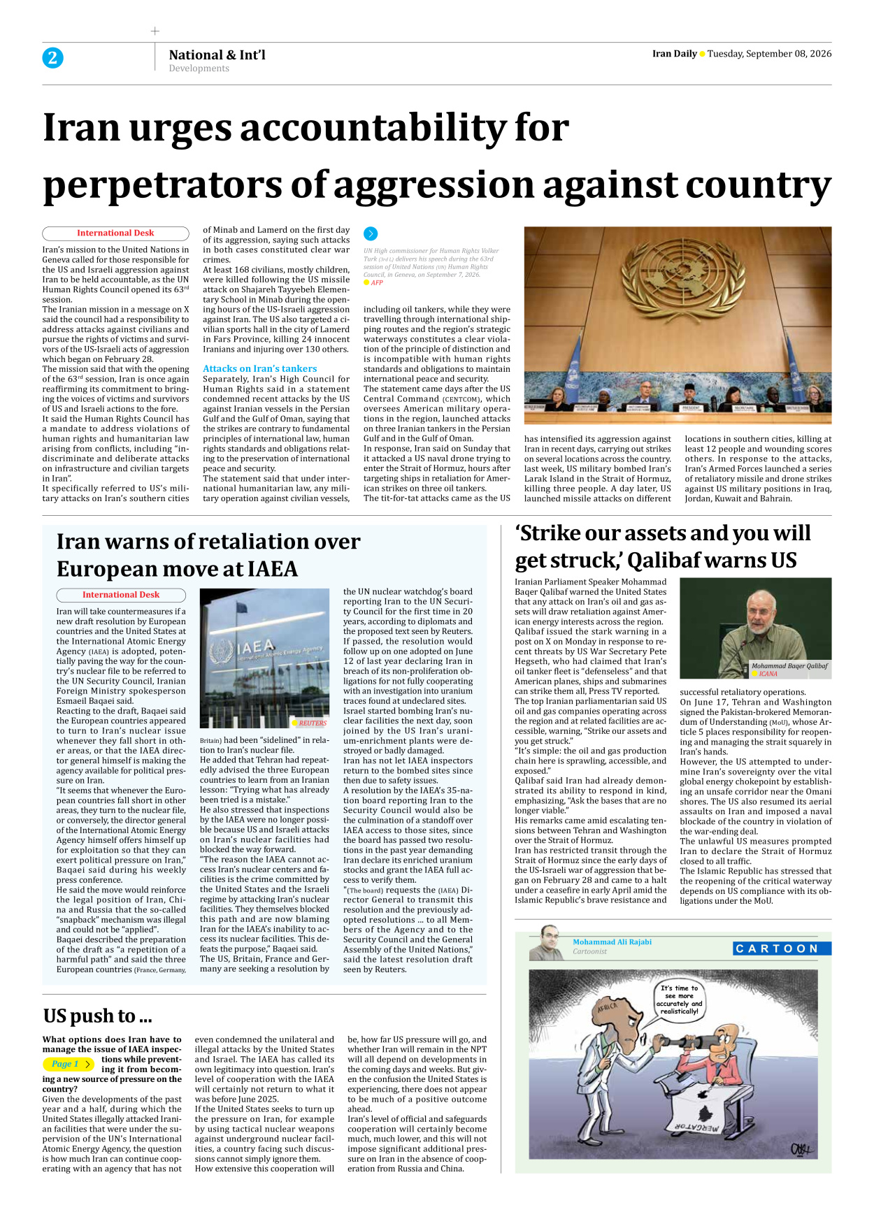 Iran Daily - Number Eight Thousand Two Hundred and Seven - 08 September 2026 - Page 2
