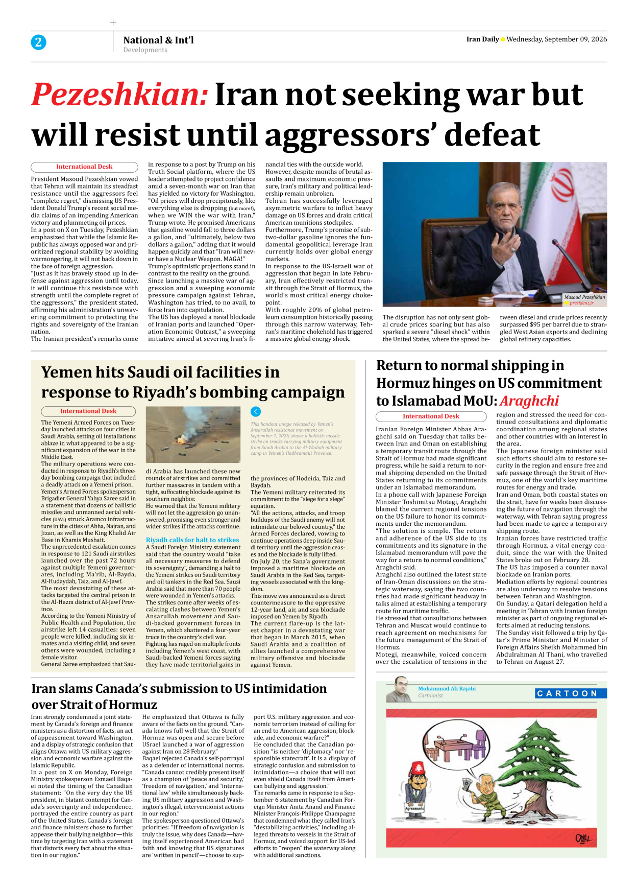 Iran Daily - Number Eight Thousand Two Hundred and Eight - 09 September 2026 - Page 2