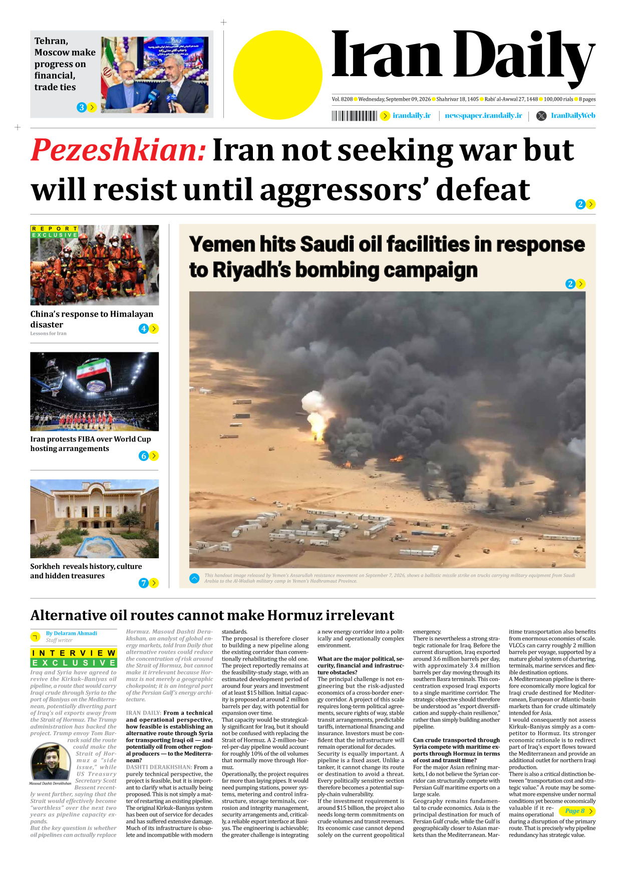 Iran Daily - Number Eight Thousand Two Hundred and Eight - 09 September 2026