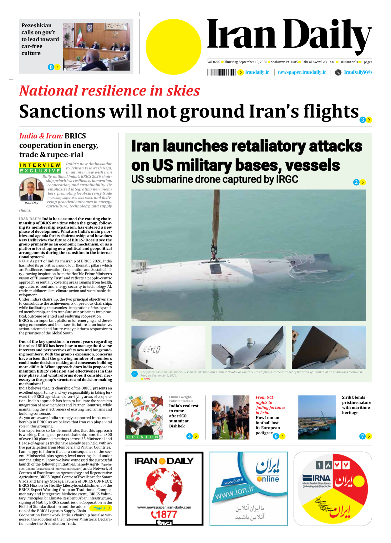 Iran Daily - Number Eight Thousand Two Hundred and Nine - 10 September 2026