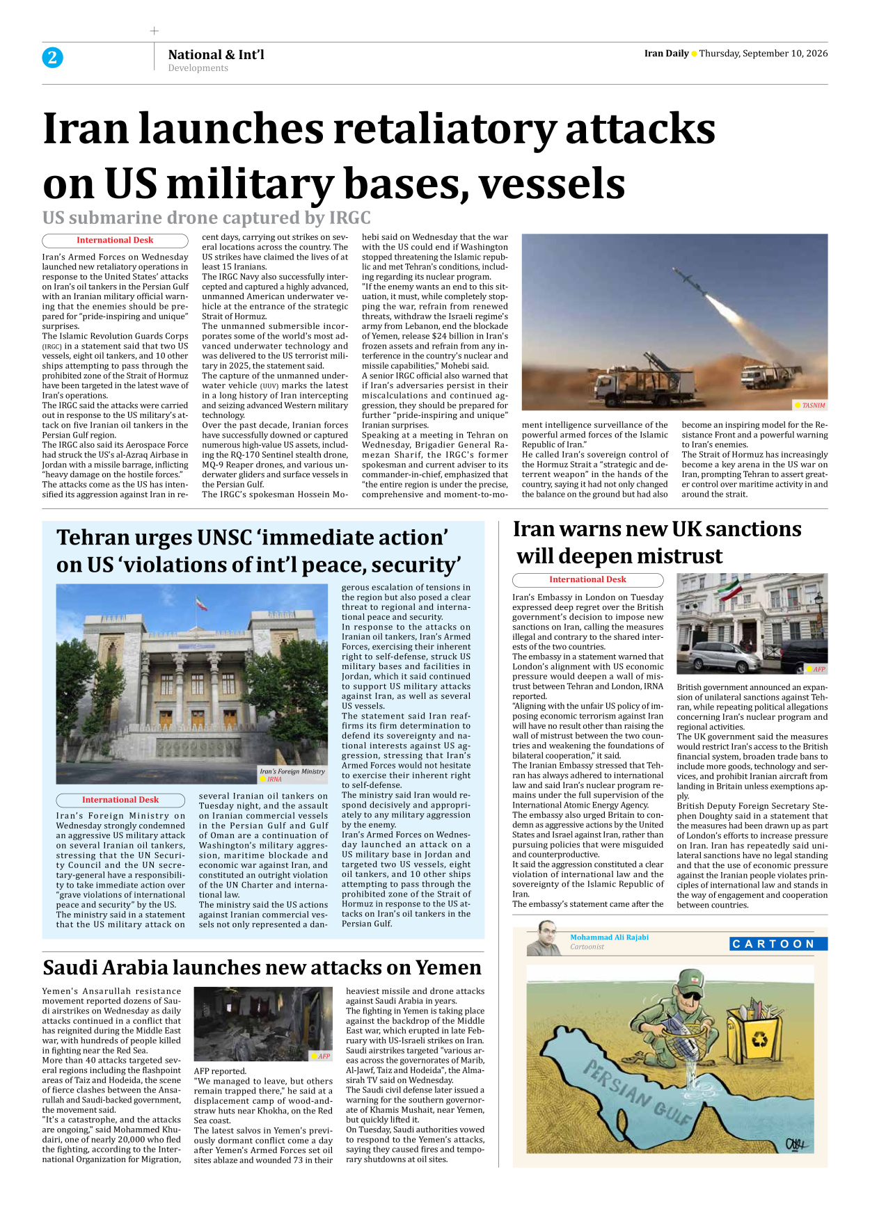 Iran Daily - Number Eight Thousand Two Hundred and Nine - 10 September 2026 - Page 2