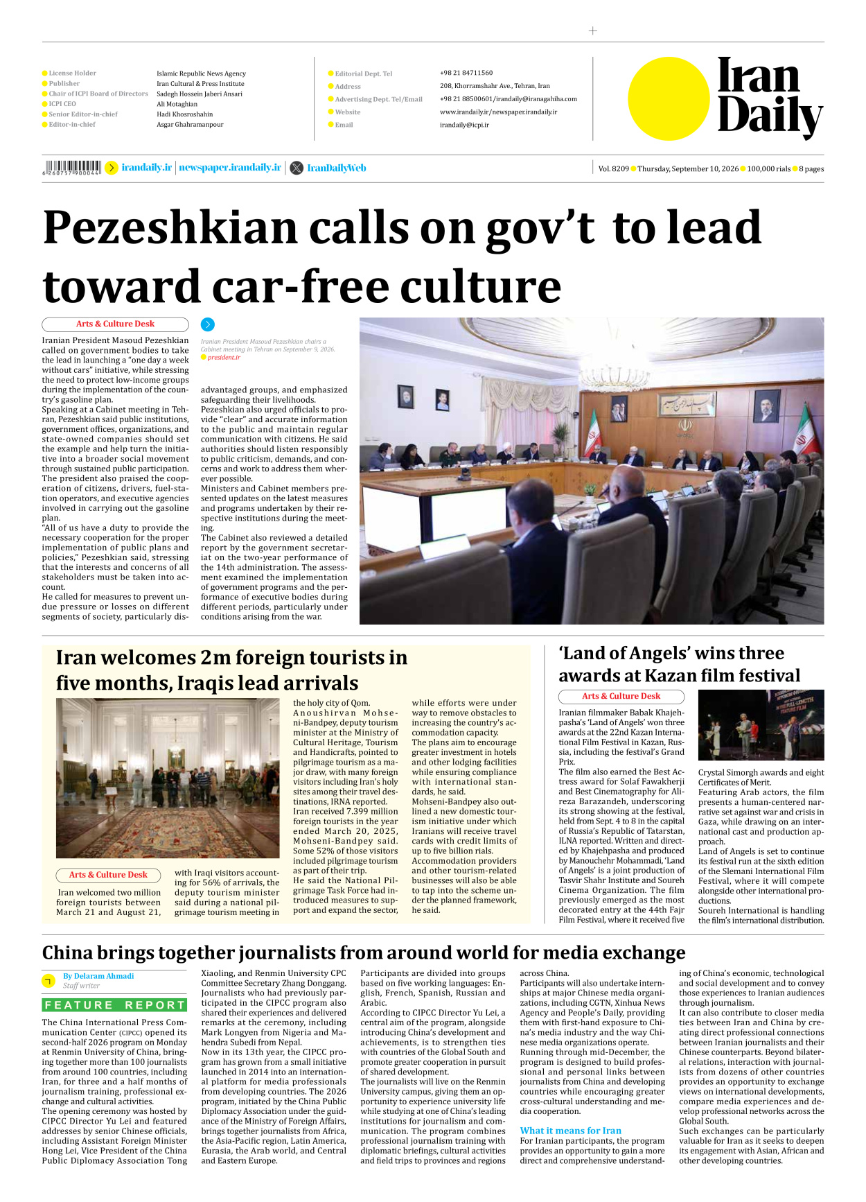 Iran Daily - Number Eight Thousand Two Hundred and Nine - 10 September 2026 - Page 8