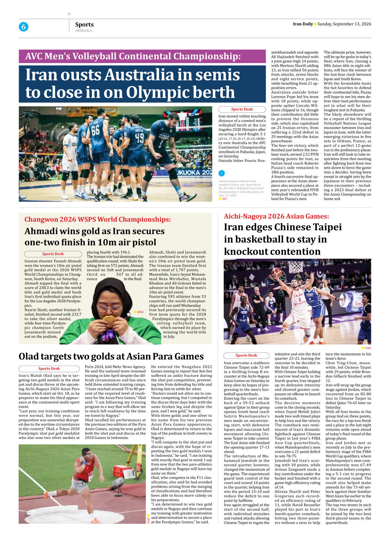 Iran Daily - Number Eight Thousand Two Hundred and Eleven - 13 September 2026 - Page 6