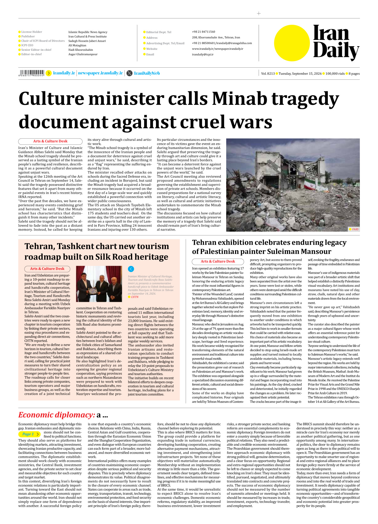 Iran Daily - Number Eight Thousand Two Hundred and Thirteen - 15 September 2026 - Page 8