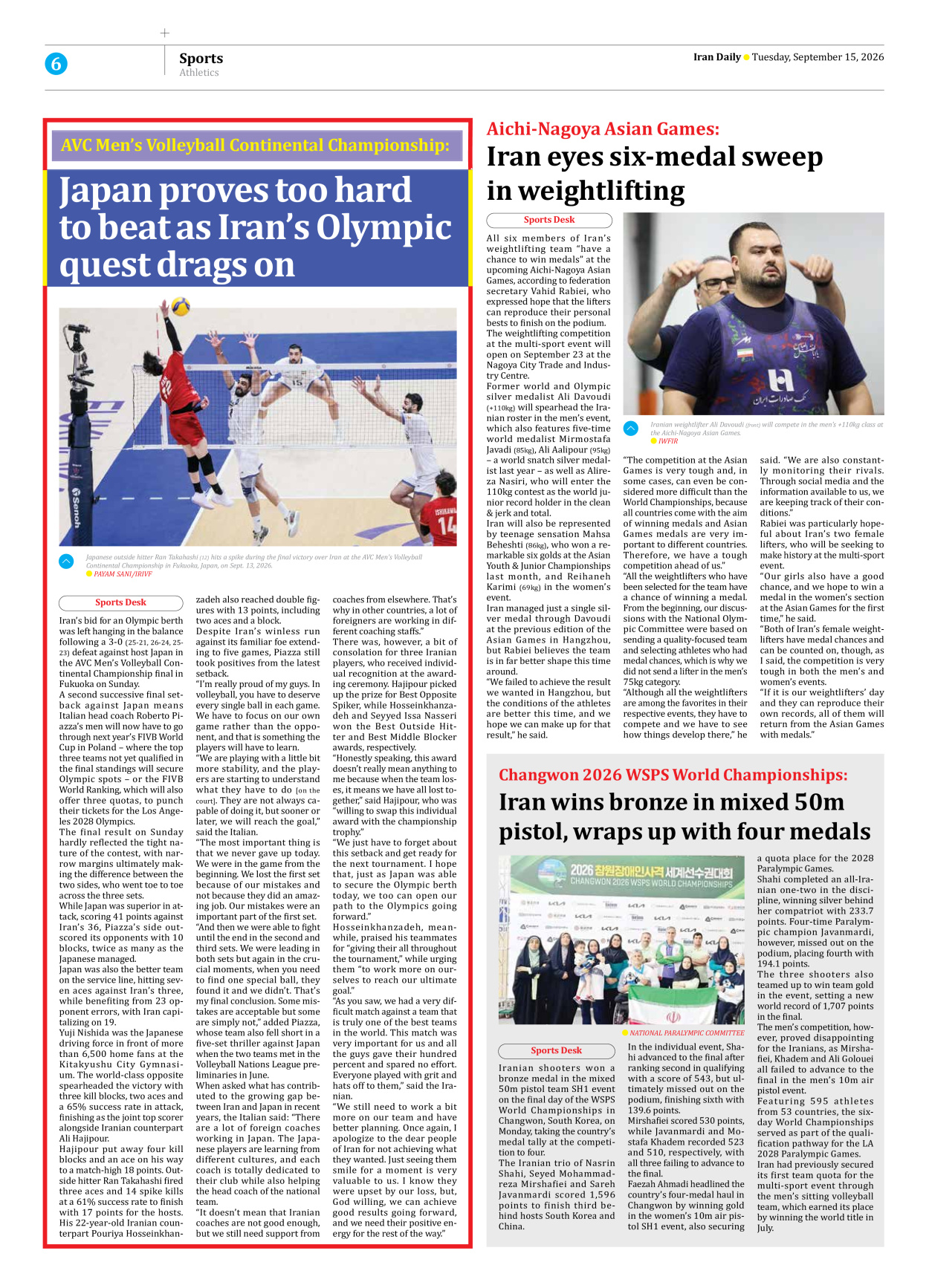 Iran Daily - Number Eight Thousand Two Hundred and Thirteen - 15 September 2026 - Page 6