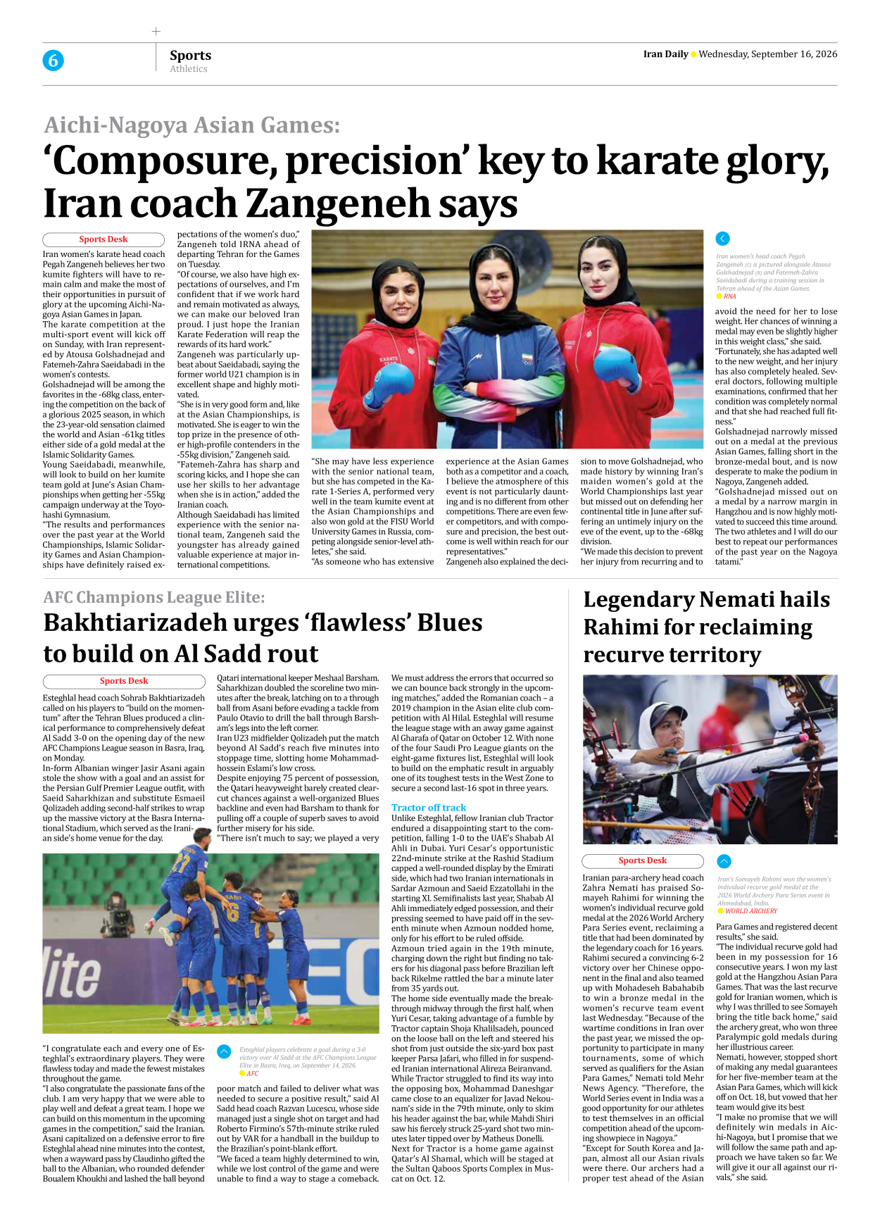 Iran Daily - Number Eight Thousand Two Hundred and Fourteen - 16 September 2026 - Page 6