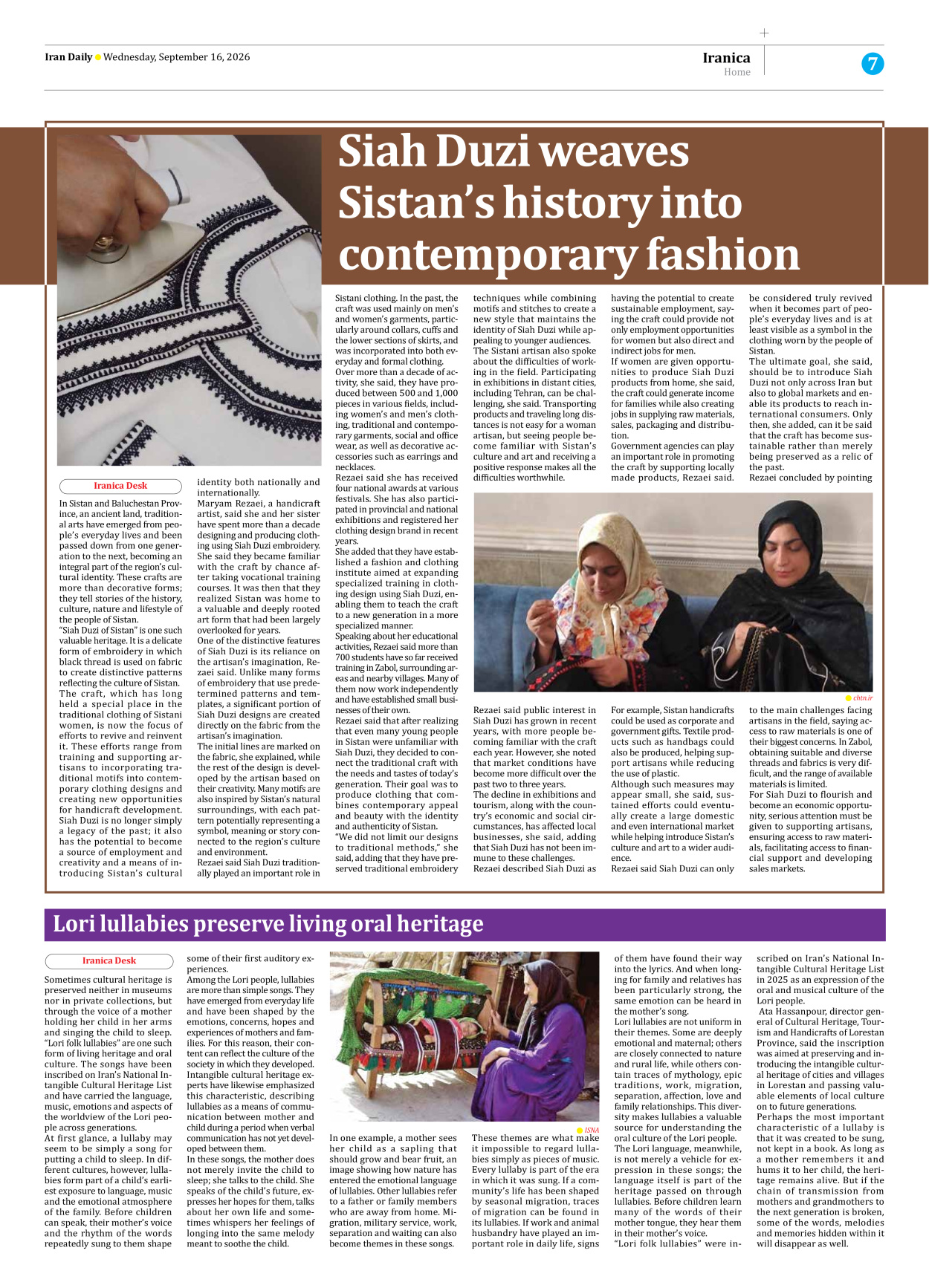 Iran Daily - Number Eight Thousand Two Hundred and Fourteen - 16 September 2026 - Page 7