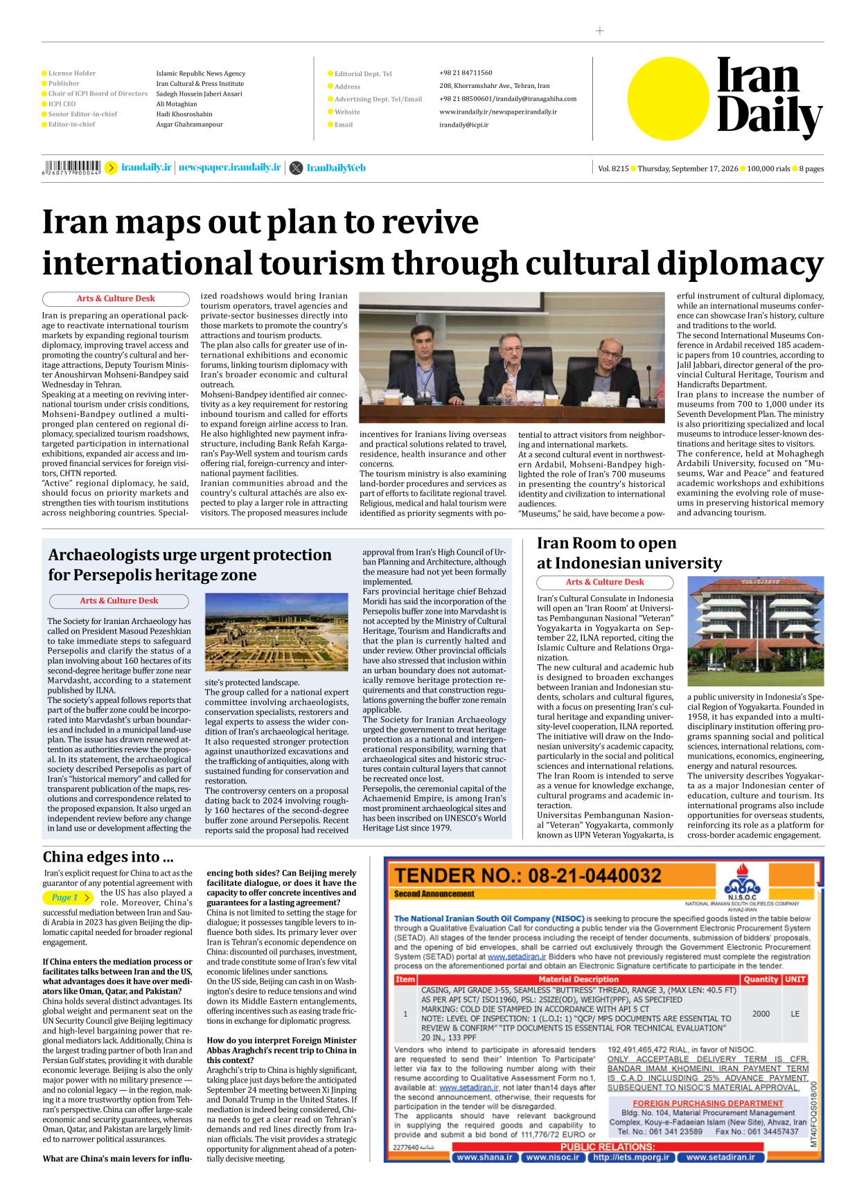 Iran Daily - Number Eight Thousand Two Hundred and Fifteen - 17 September 2026 - Page 8