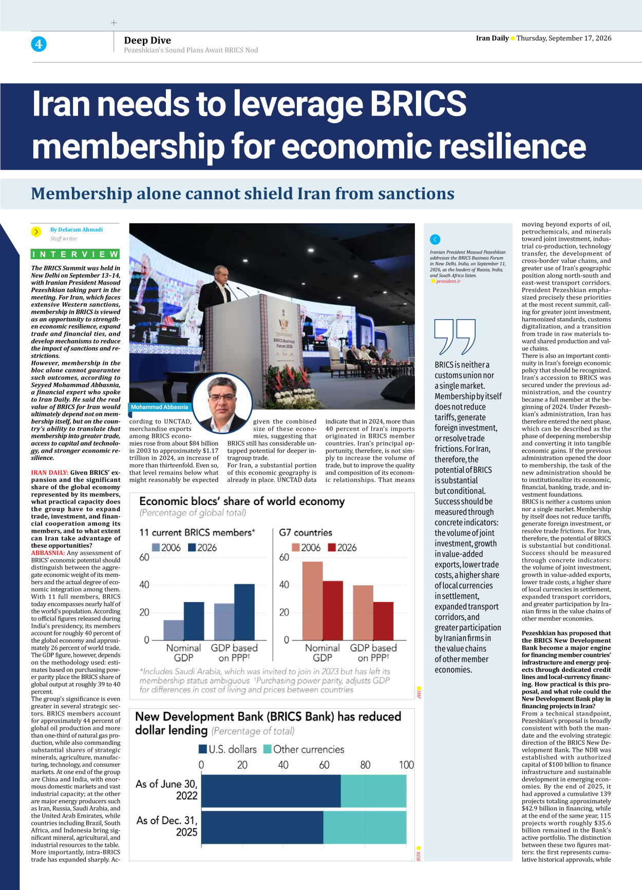 Iran Daily - Number Eight Thousand Two Hundred and Fifteen - 17 September 2026 - Page 4