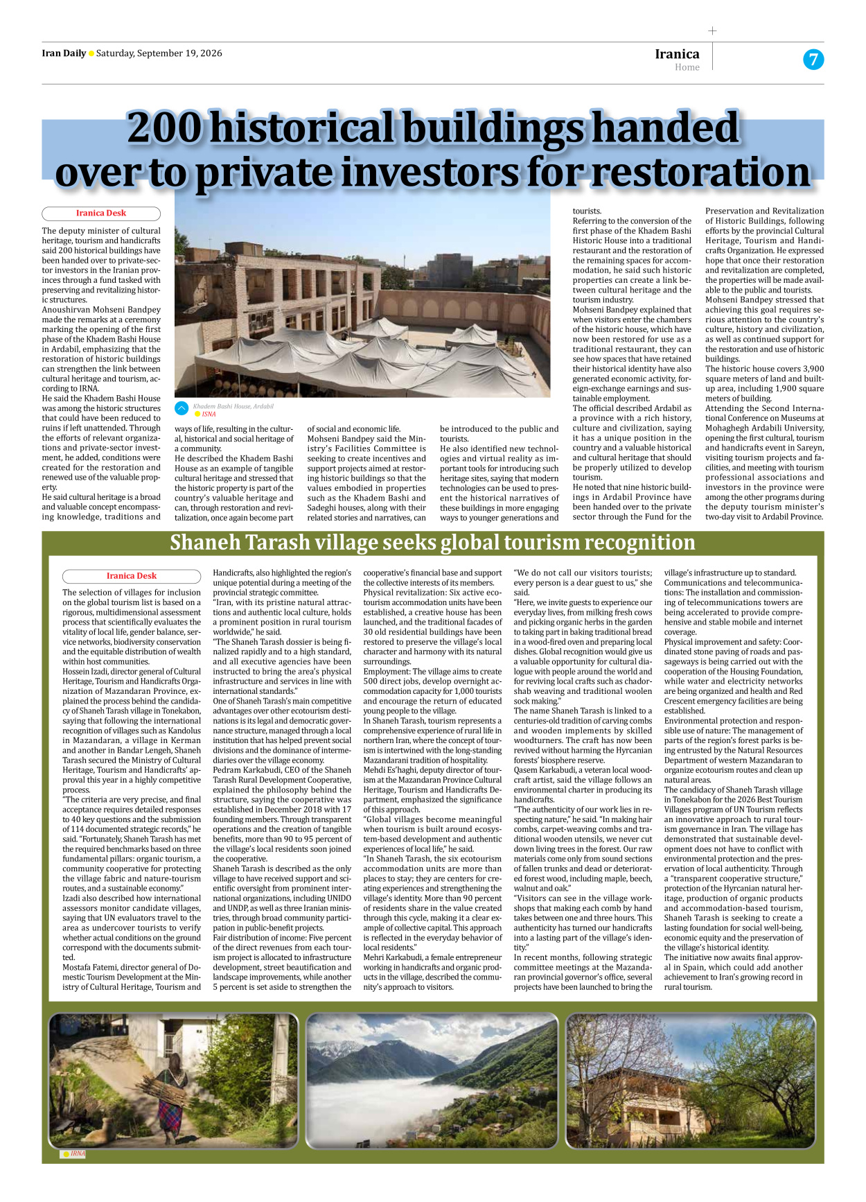 Iran Daily - Number Eight Thousand Two Hundred and Sixteen - 19 September 2026 - Page 7