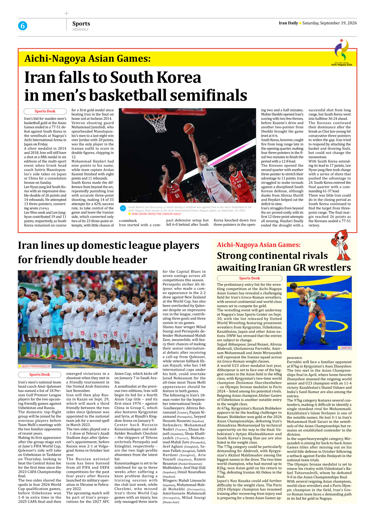 Iran Daily - Number Eight Thousand Two Hundred and Sixteen - 19 September 2026 - Page 6