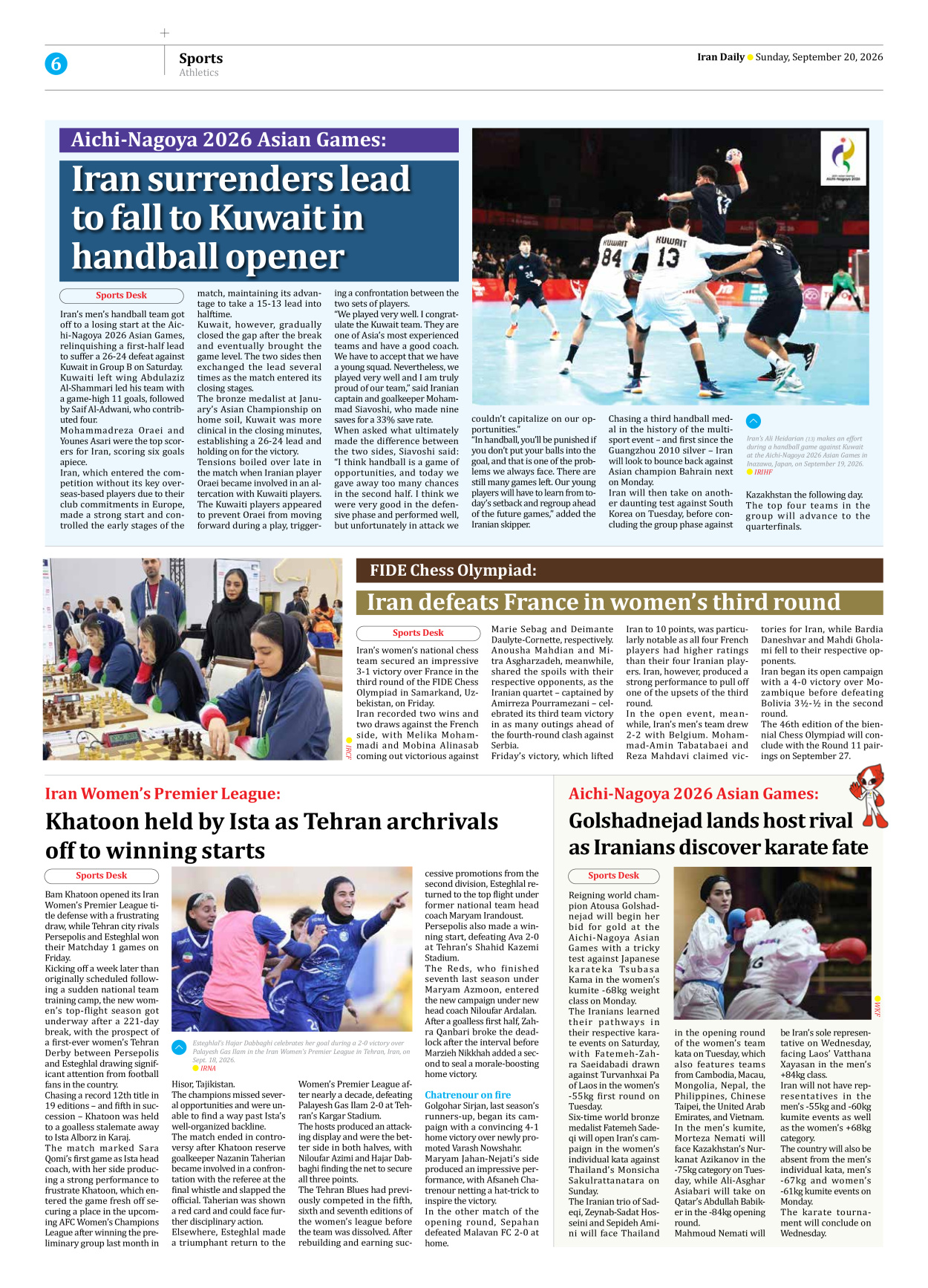 Iran Daily - Number Eight Thousand Two Hundred and Seventeen - 20 September 2026 - Page 6