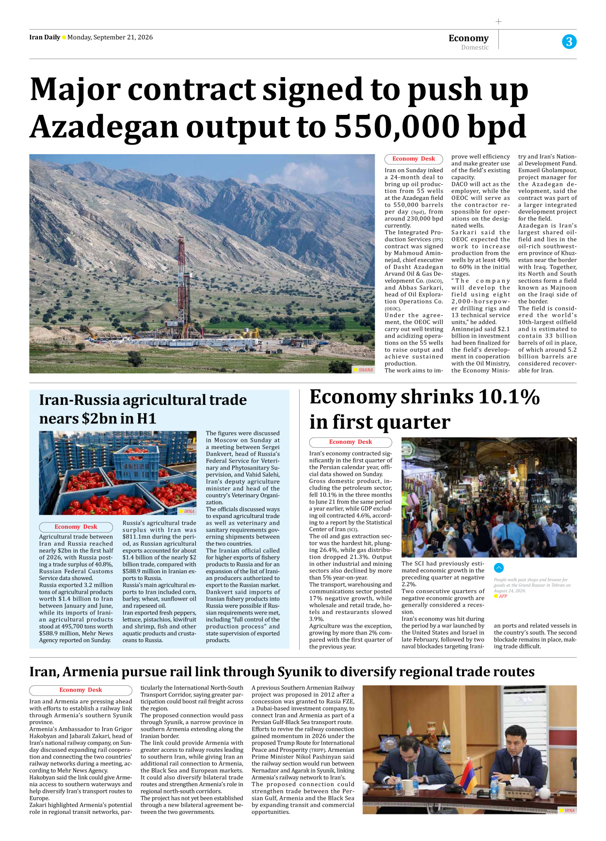 Iran Daily - Number Eight Thousand Two Hundred and Eighteen - 21 September 2026 - Page 3