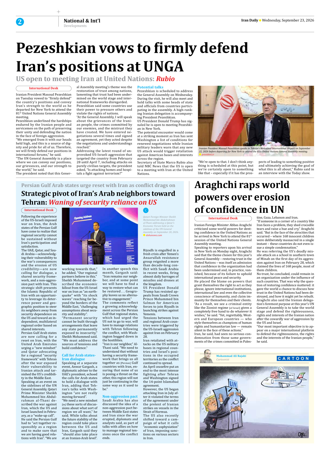 Iran Daily - Number Eight Thousand Two Hundred and Twenty - 23 September 2026 - Page 2