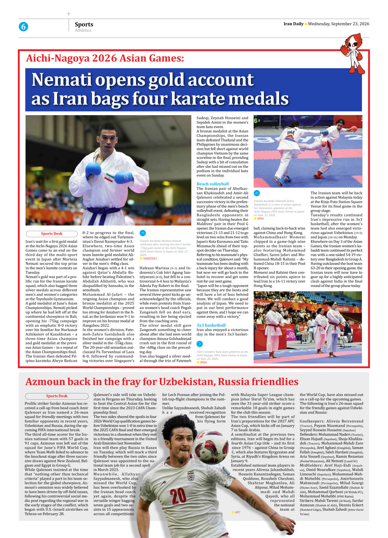 Iran Daily - Number Eight Thousand Two Hundred and Twenty - 23 September 2026 - Page 6