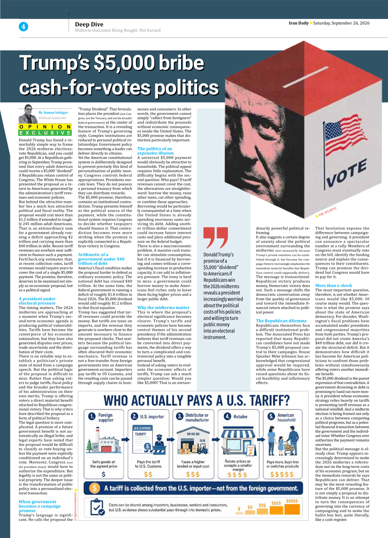 Iran Daily - Number Eight Thousand Two Hundred and Twenty Two - 26 September 2026 - Page 4