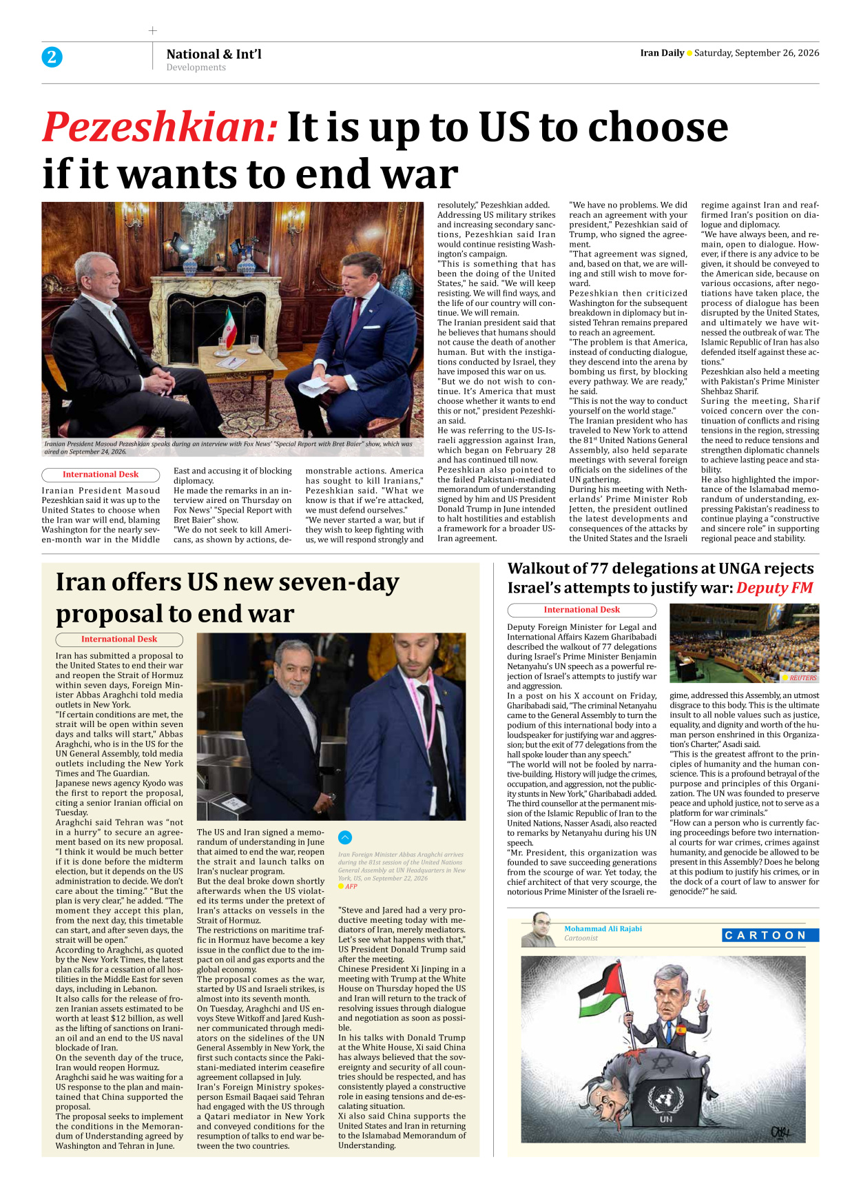 Iran Daily - Number Eight Thousand Two Hundred and Twenty Two - 26 September 2026 - Page 2