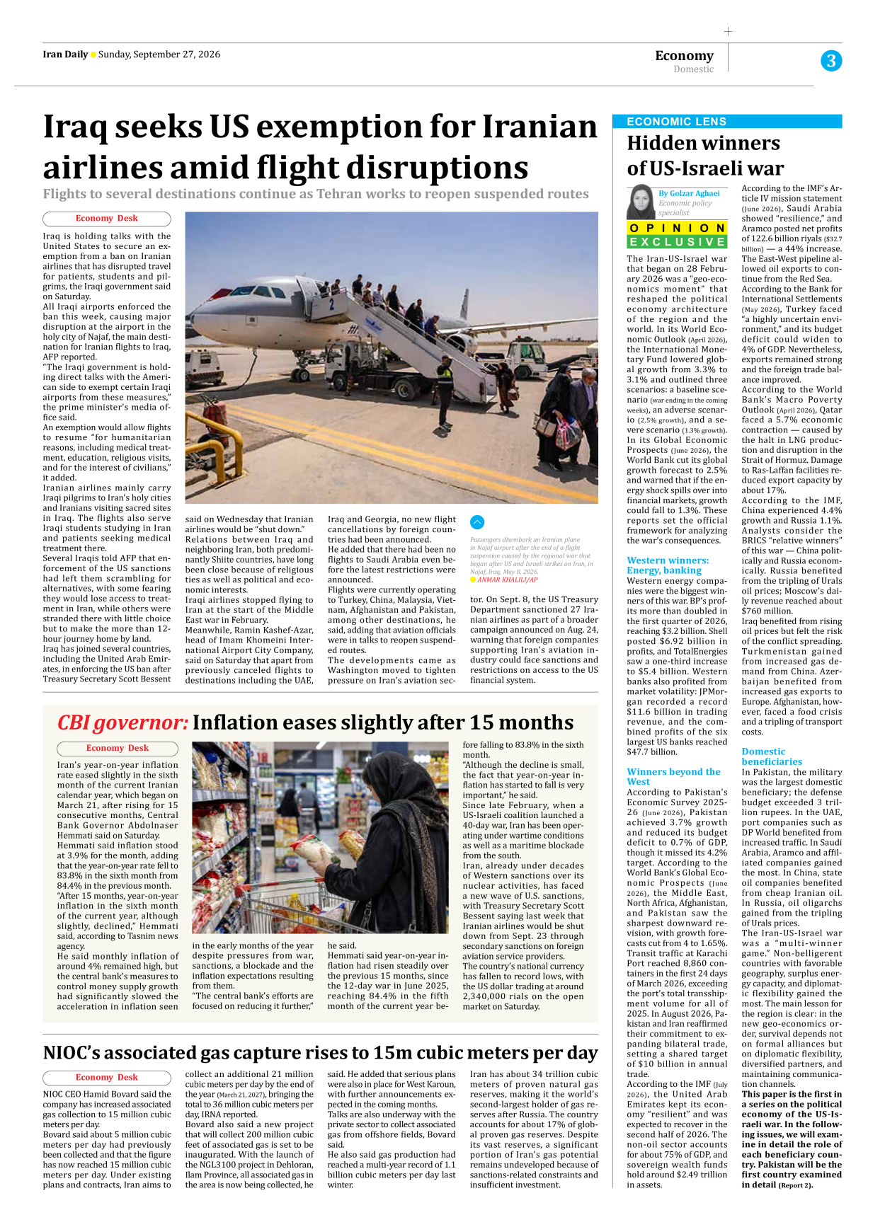 Iran Daily - Number Eight Thousand Two Hundred and Twenty Three - 27 September 2026 - Page 3