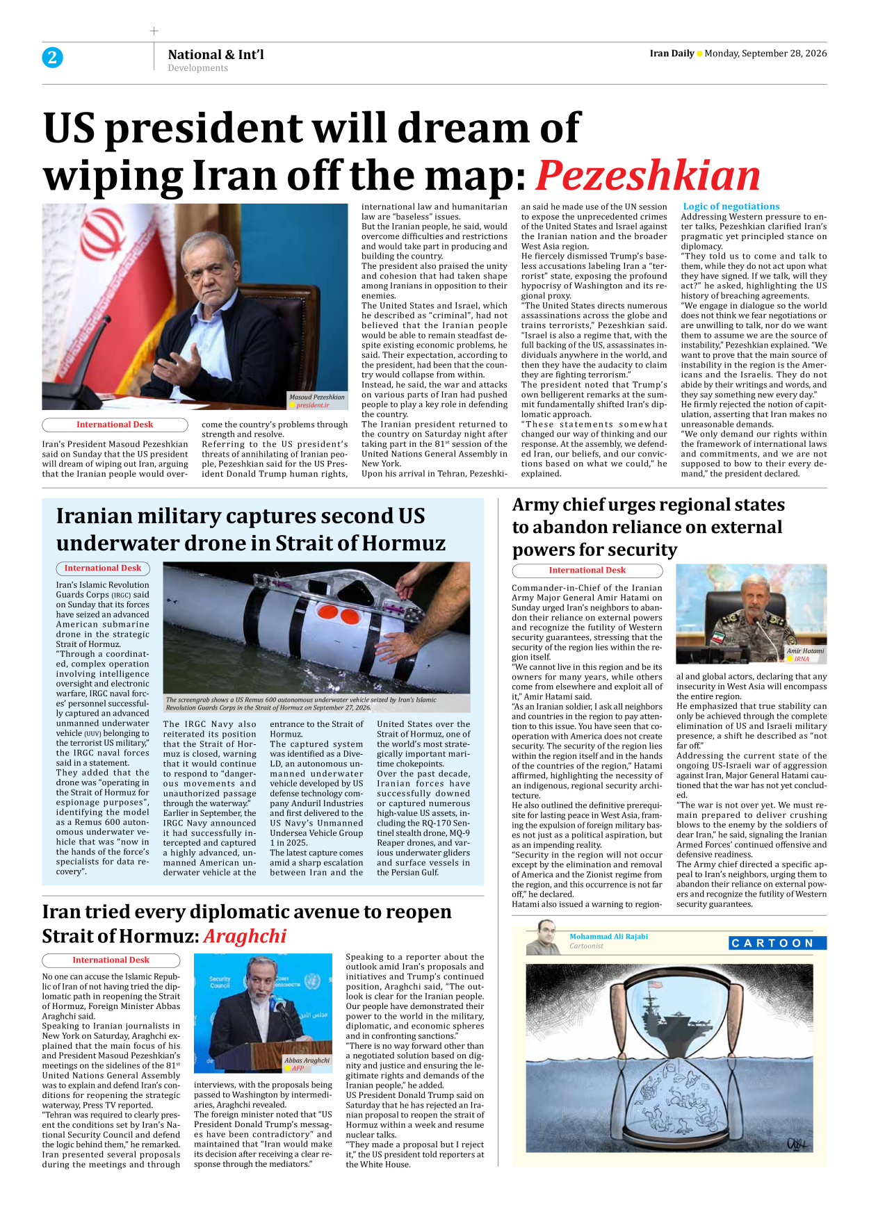 Iran Daily - Number Eight Thousand Two Hundred and Twenty Four - 28 September 2026 - Page 2