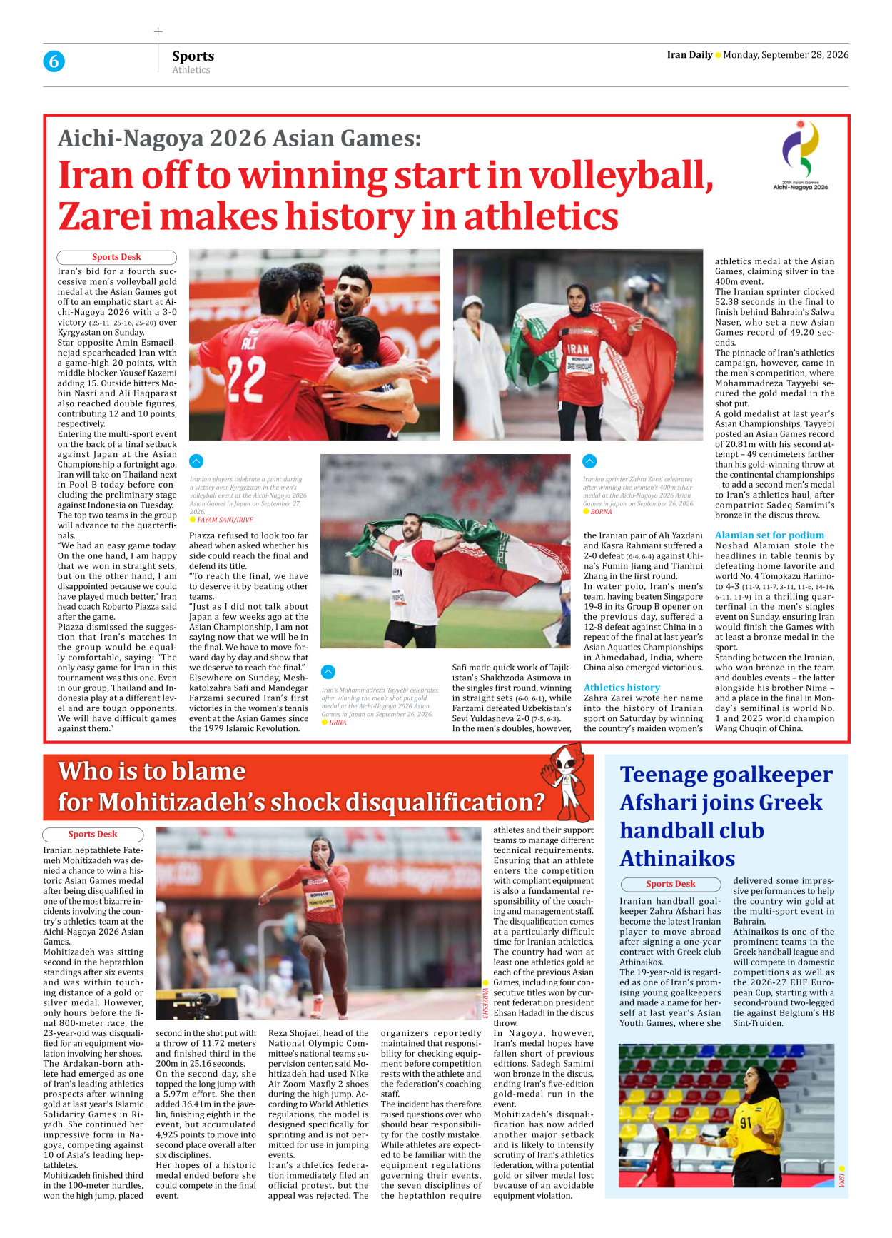 Iran Daily - Number Eight Thousand Two Hundred and Twenty Four - 28 September 2026 - Page 6