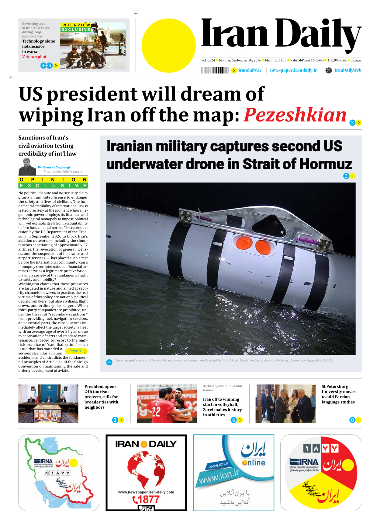 Iran Daily - Number Eight Thousand Two Hundred and Twenty Four - 28 September 2026