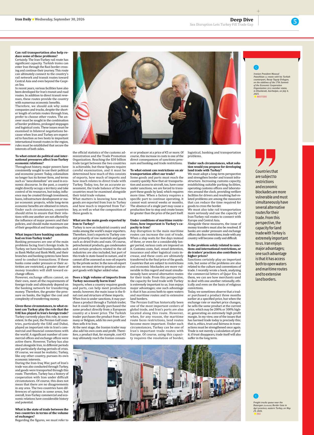 Iran Daily - Number Eight Thousand Two Hundred and Twenty Six - 30 September 2026 - Page 5