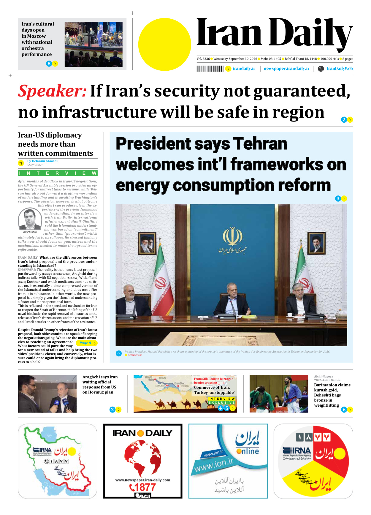 Iran Daily - Number Eight Thousand Two Hundred and Twenty Six - 30 September 2026