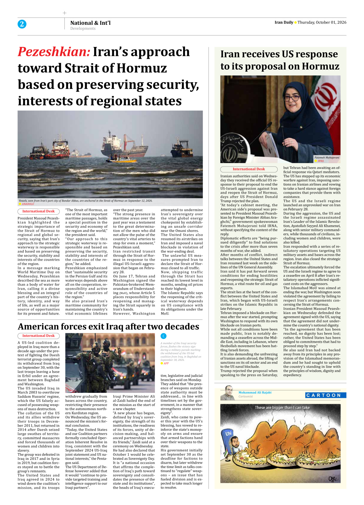 Iran Daily - Number Eight Thousand Two Hundred and Twenty Seven - 01 October 2026 - Page 2