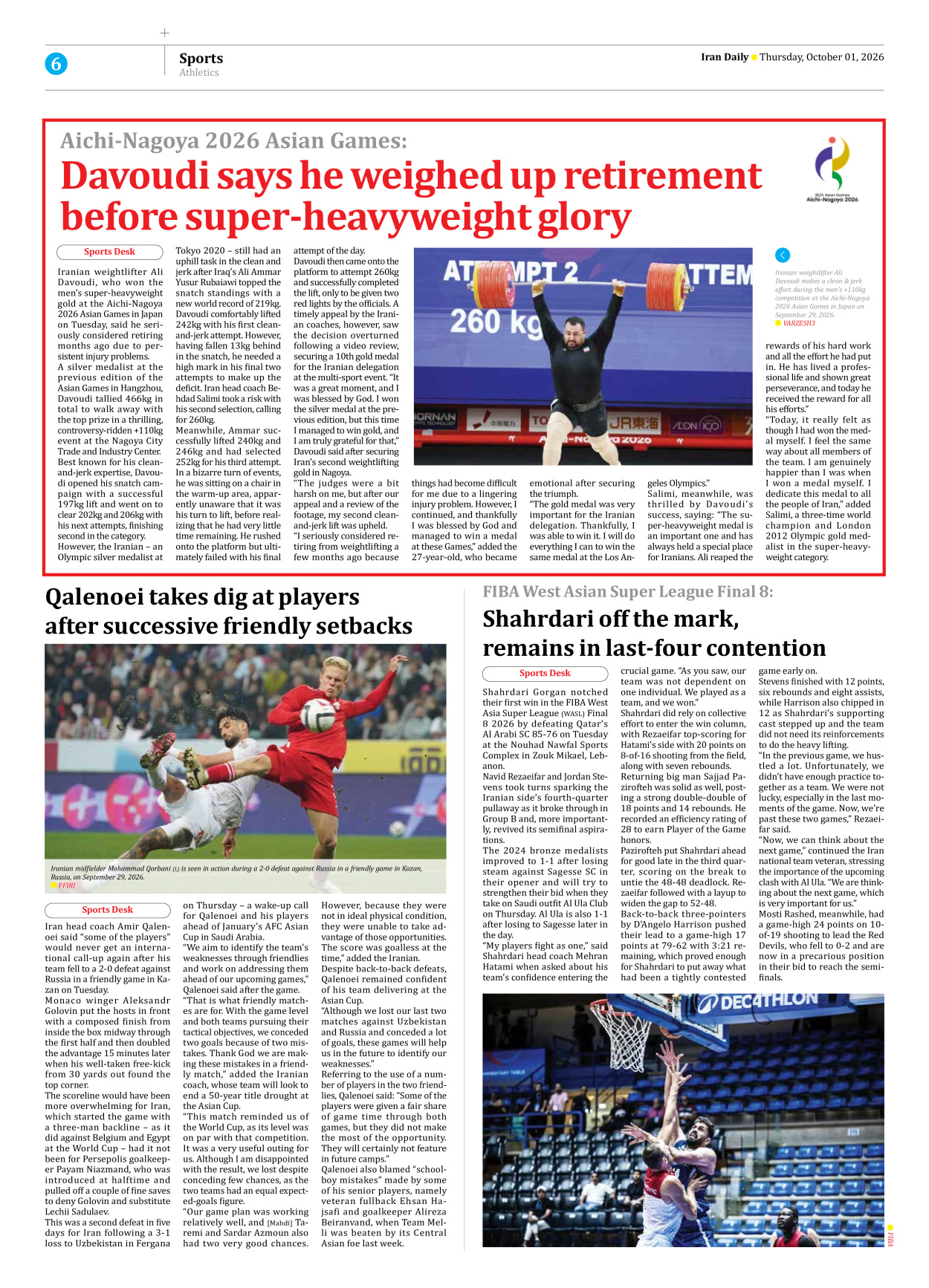 Iran Daily - Number Eight Thousand Two Hundred and Twenty Seven - 01 October 2026 - Page 6