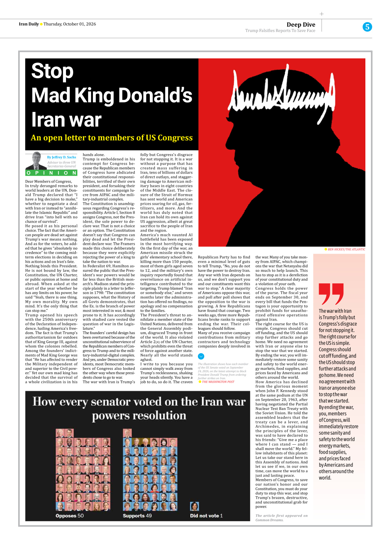 Iran Daily - Number Eight Thousand Two Hundred and Twenty Seven - 01 October 2026 - Page 5