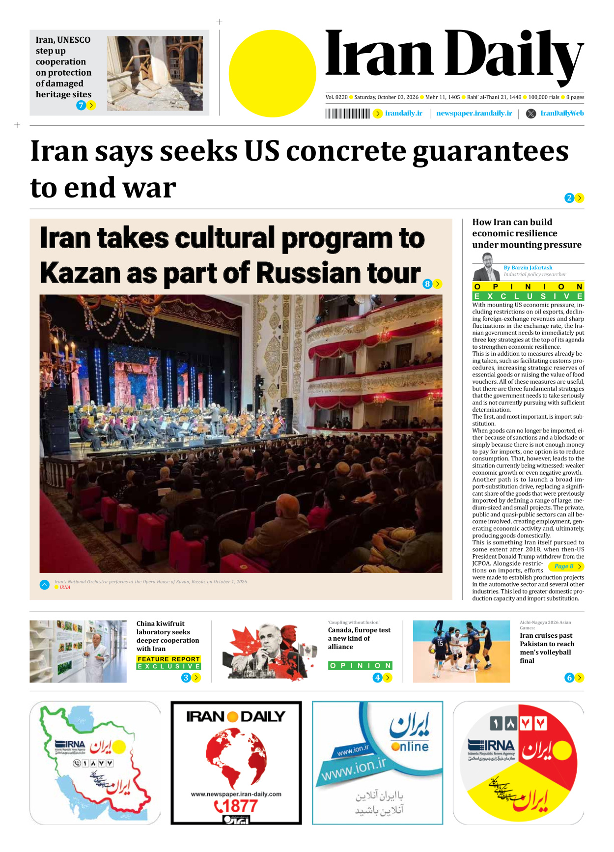 Iran Daily - Number Eight Thousand Two Hundred and Twenty Eight - 03 October 2026