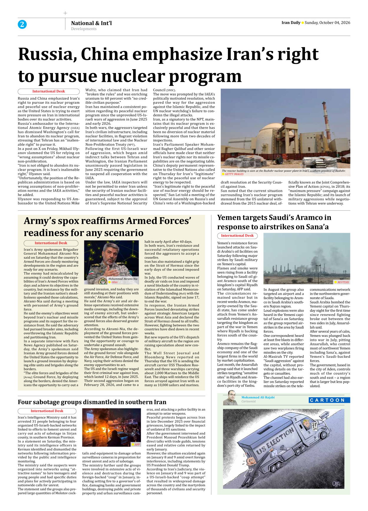 Iran Daily - Number Eight Thousand Two Hundred and Twenty Nine - 04 October 2026 - Page 2