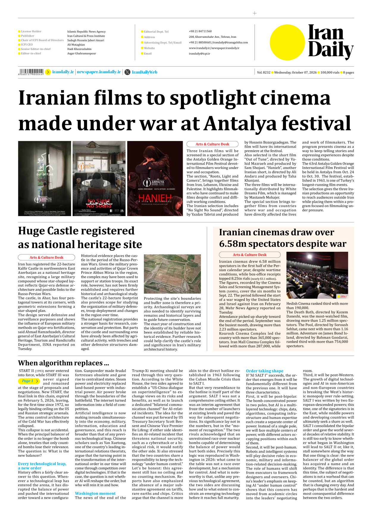 Iran Daily - Number Eight Thousand Two Hundred and Thirty Two - 07 October 2026 - Page 8
