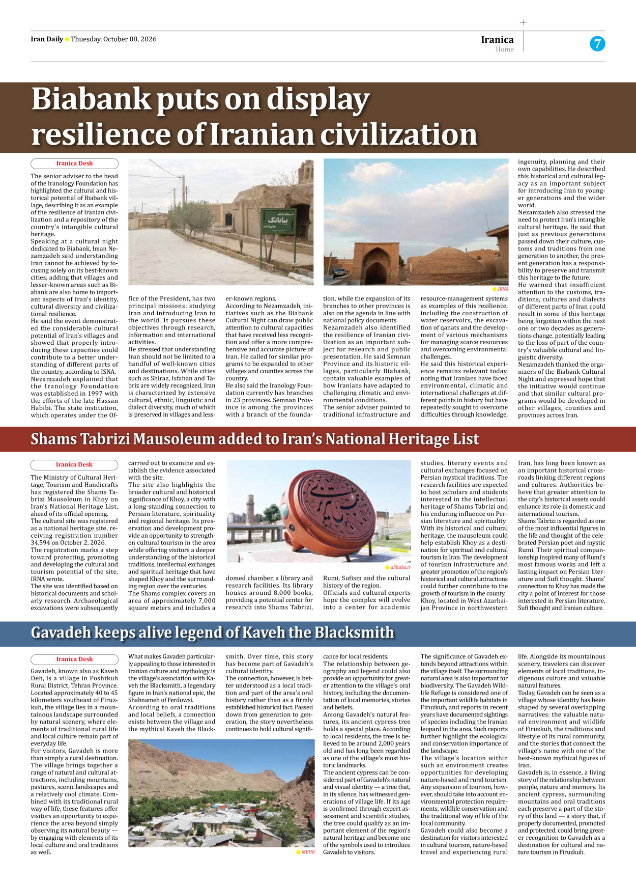 Iran Daily - Number Eight Thousand Two Hundred and Thirty Three - 08 October 2026 - Page 7