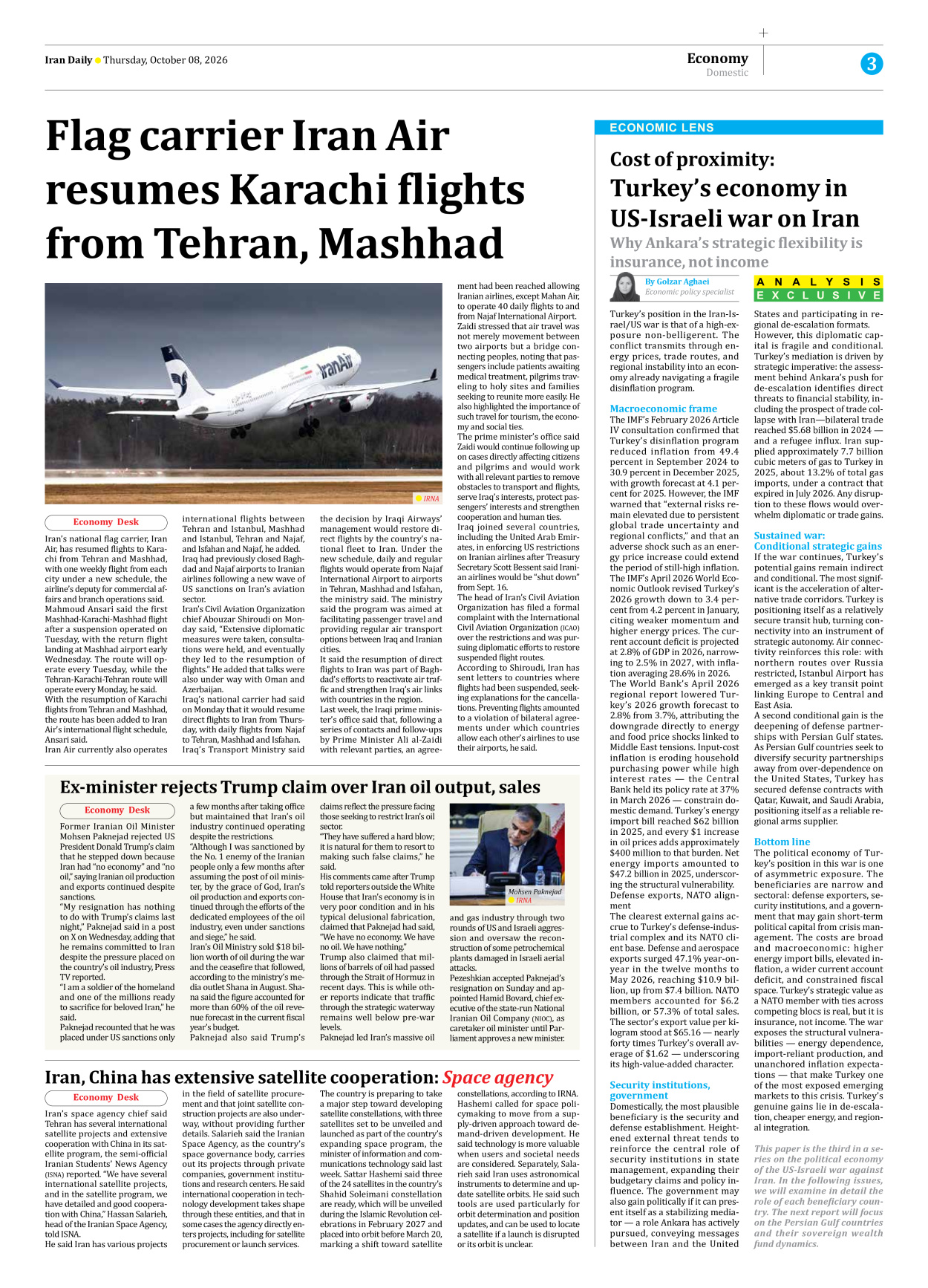 Iran Daily - Number Eight Thousand Two Hundred and Thirty Three - 08 October 2026 - Page 3