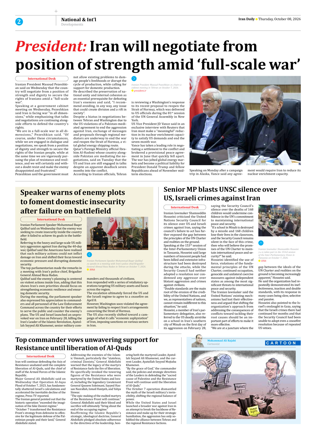 Iran Daily - Number Eight Thousand Two Hundred and Thirty Three - 08 October 2026 - Page 2