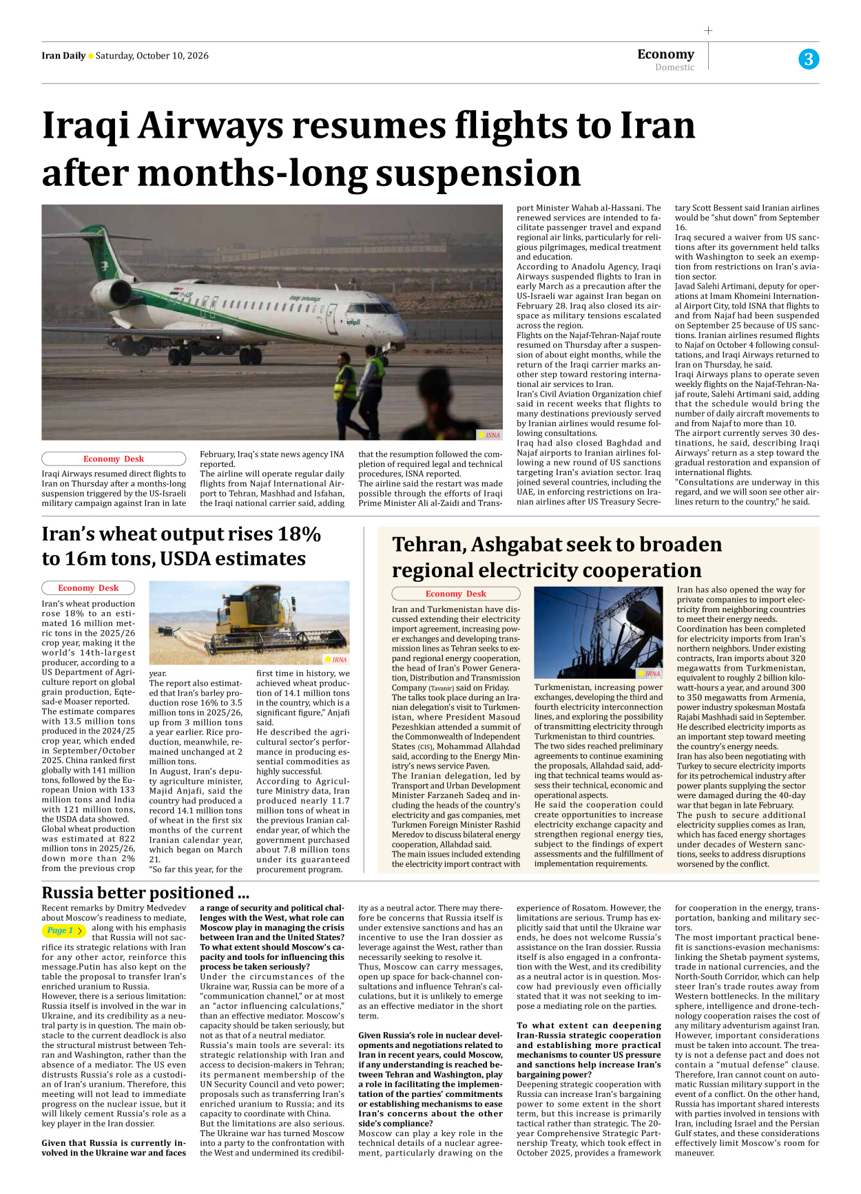 Iran Daily - Number Eight Thousand Two Hundred and Thirty Four - 10 October 2026 - Page 3