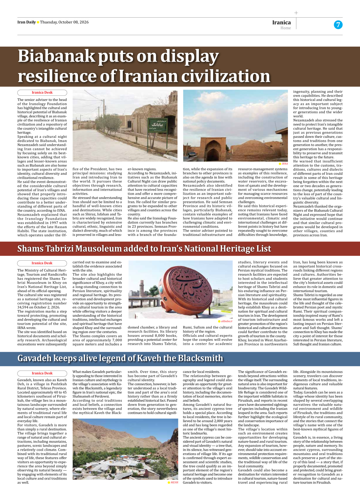 Iran Daily - Number Eight Thousand Two Hundred and Thirty Three - 08 October 2026 - Page 7