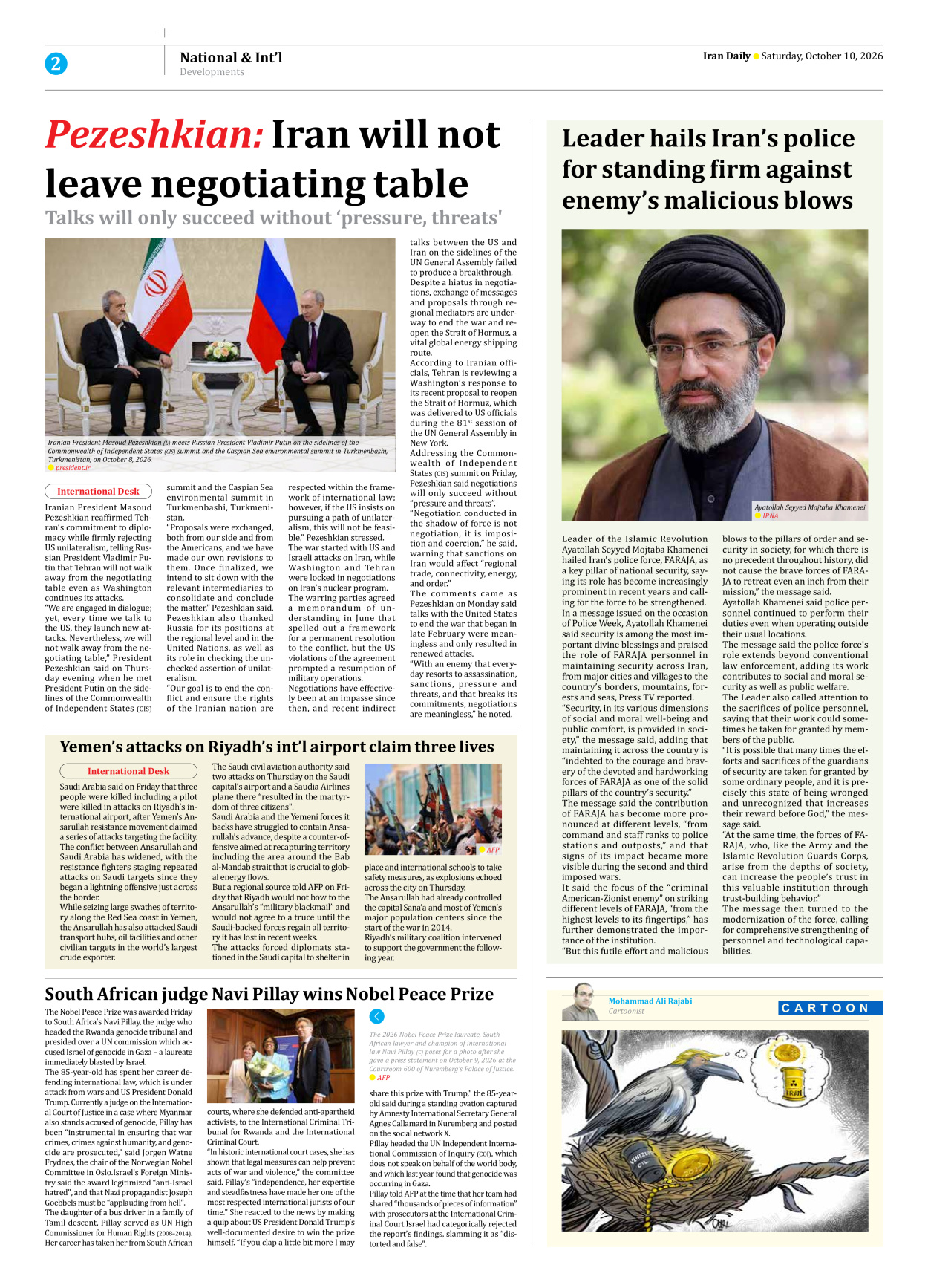Iran Daily - Number Eight Thousand Two Hundred and Thirty Four - 10 October 2026 - Page 2