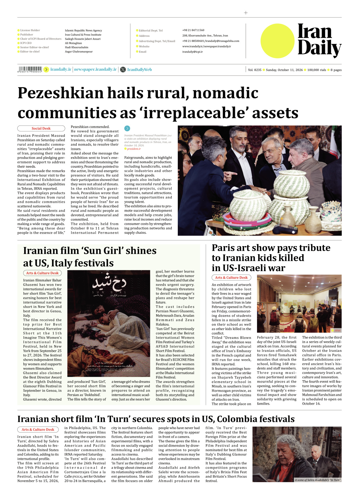 Iran Daily - Number Eight Thousand Two Hundred and Thirty Five - 11 October 2026 - Page 8
