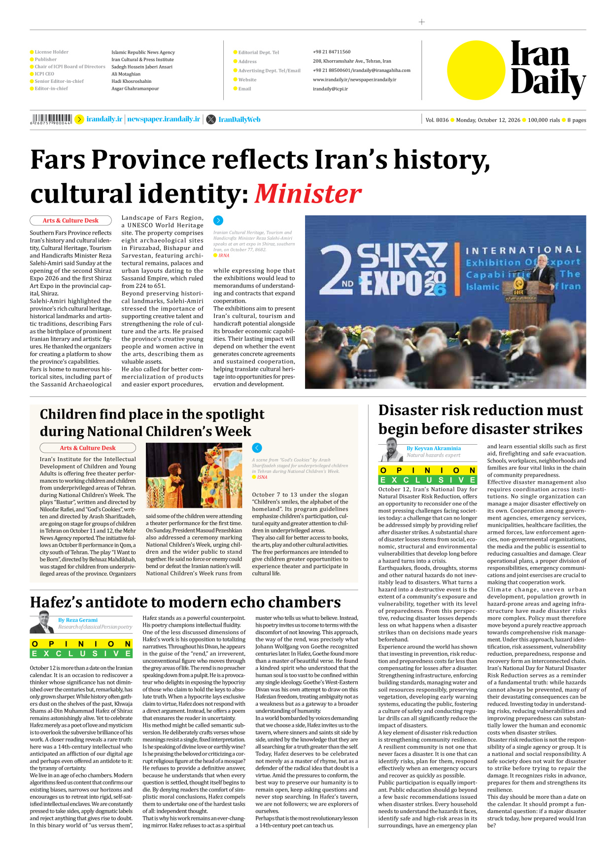 Iran Daily - Number Eight Thousand Two Hundred and Thirty Six - 12 October 2026 - Page 8