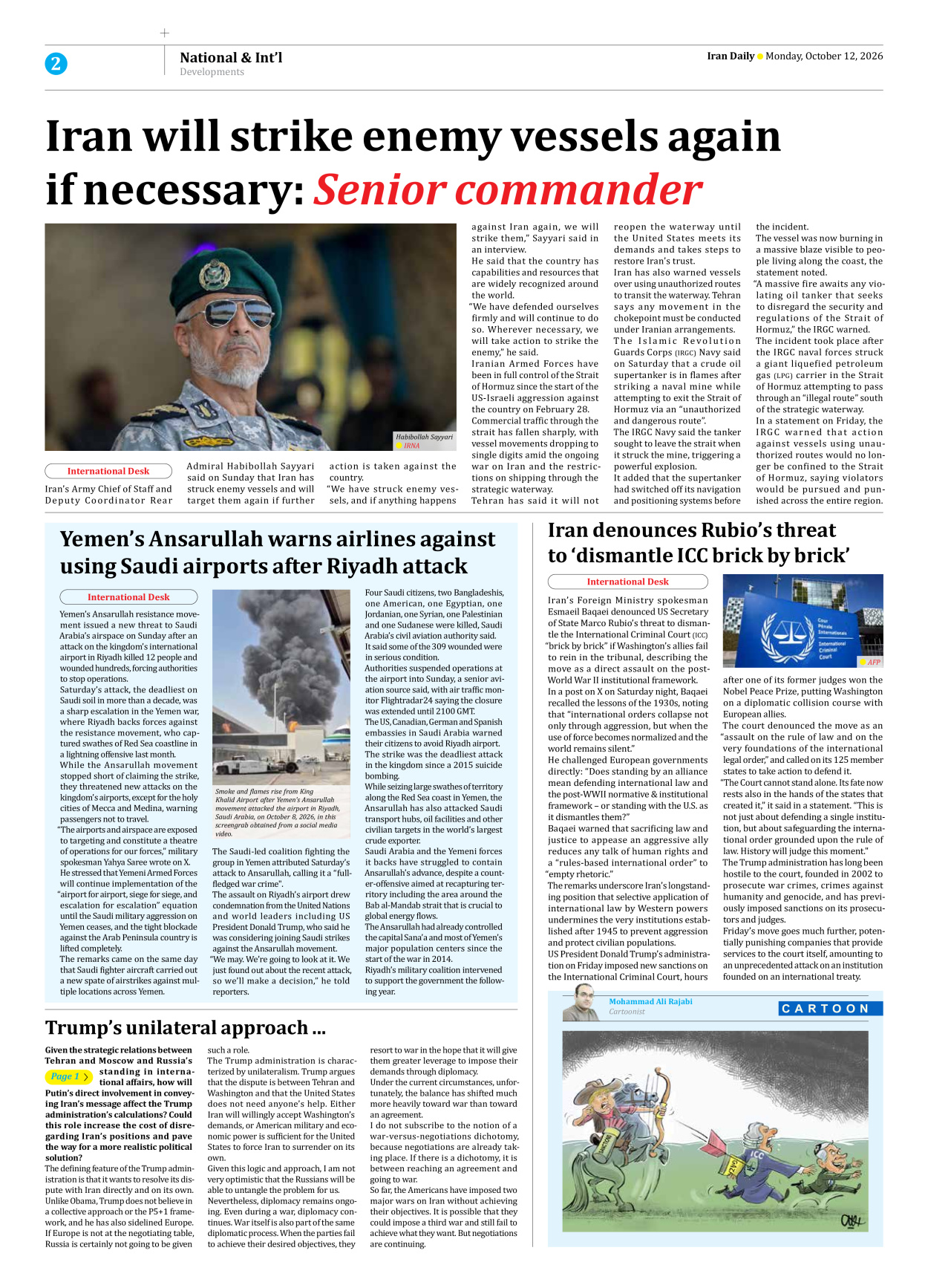 Iran Daily - Number Eight Thousand Two Hundred and Thirty Six - 12 October 2026 - Page 2