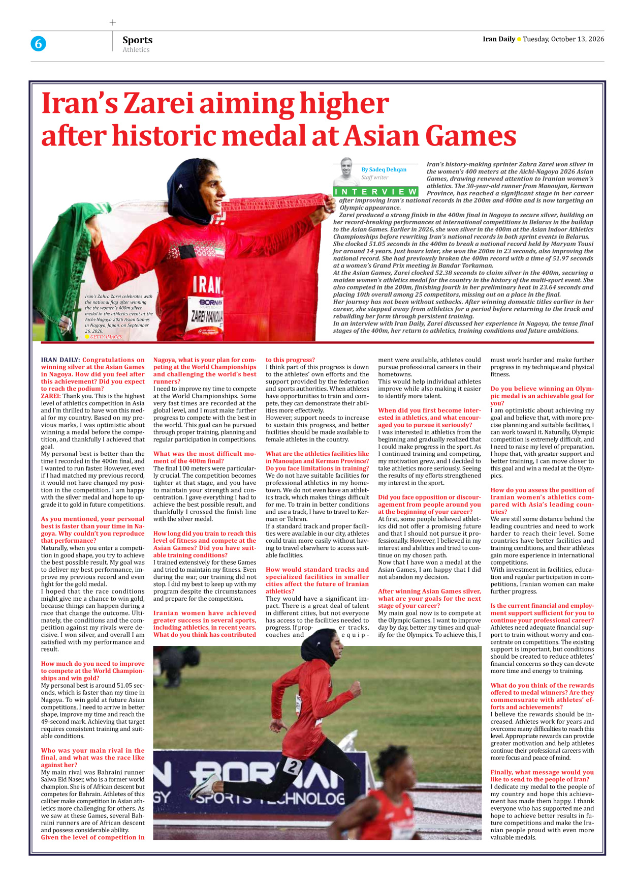 Iran Daily - Number Eight Thousand Two Hundred and Thirty Seven - 13 October 2026 - Page 6